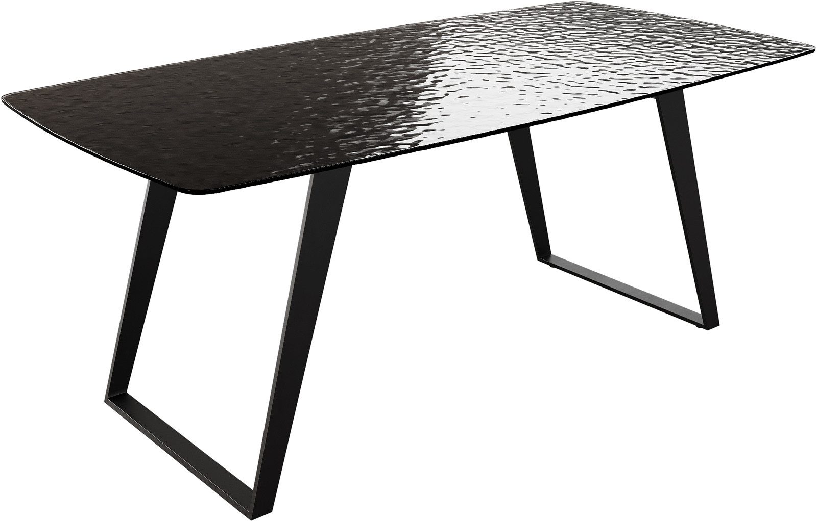 DELIFE Esstisch Edge, Boot Reliefglas Rauchschwarz 3D-Design 200x100 Metall Schräg Schwarz
