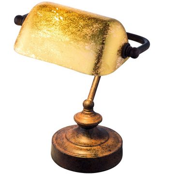 Globo Schreibtischlampe, Leuchtmittel nicht inklusive, Bankerleuchte Tischlampe Tischleuchte gold rost Leselampe H 24 cm