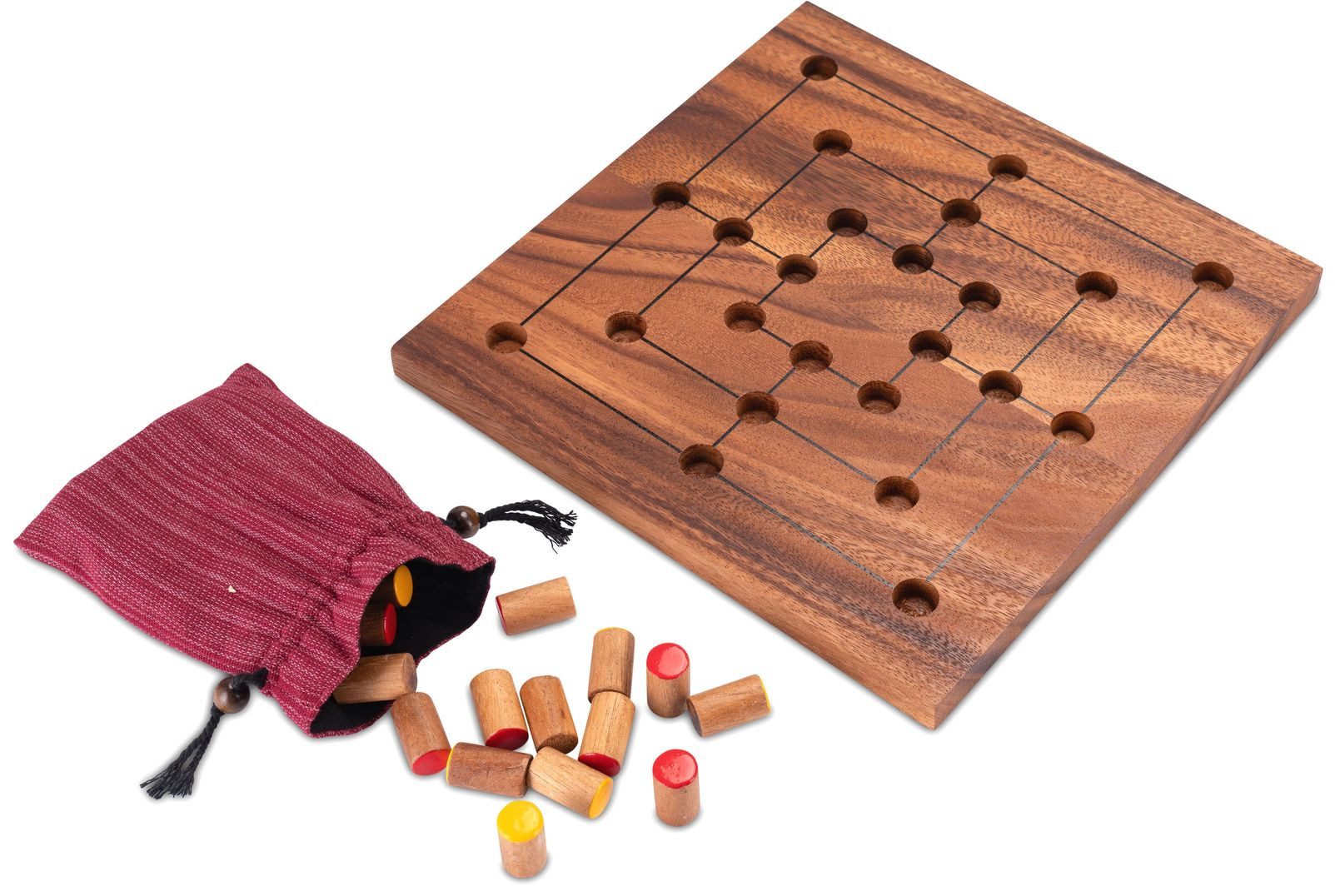 LOGOPLAY Spiel Mühle Gr. XL, Gesellschaftsspiel, Mühle Gr. XL für 2 Spieler stabiles Spielbrett 25 x 25 cm