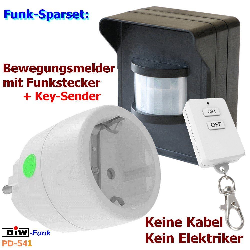 PD-541 DIW-FUNK Handsend, Schaltkontakte, Steckdose 1 Bewegungsmelder DIW-Funk 3-tlg. Licht-Funksteuerung