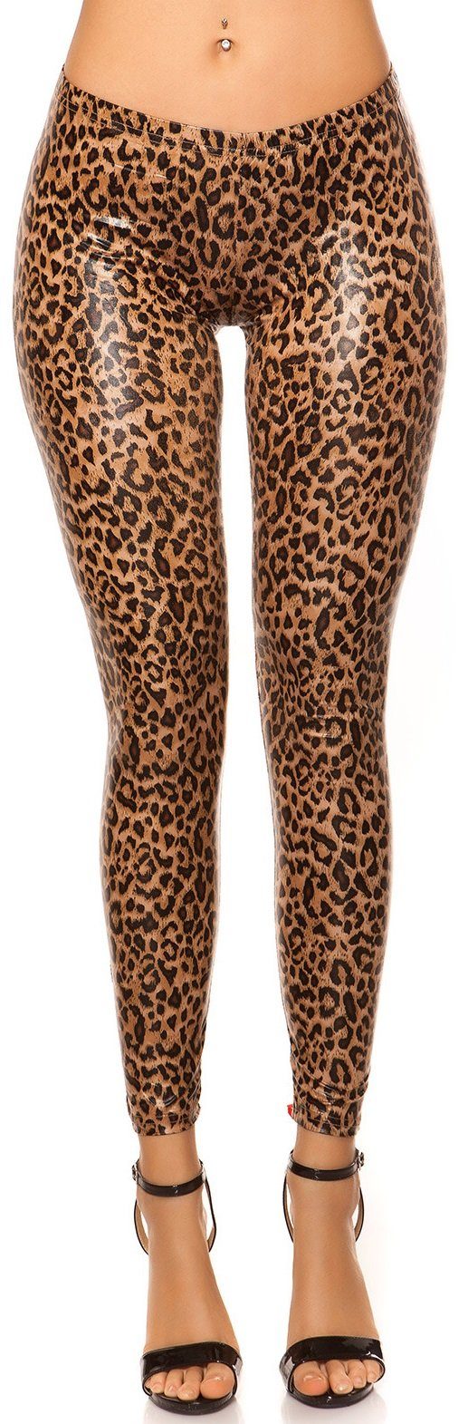 leopard Wetlook Leggings hinten Leggings mit Koucla Schnürung