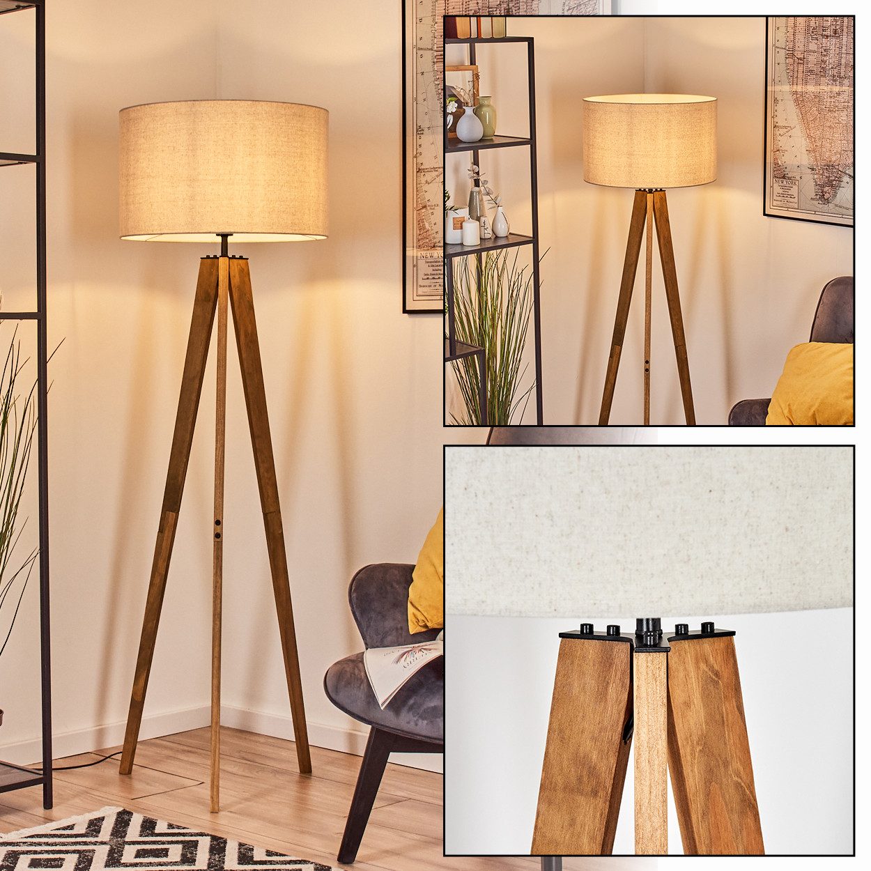 hofstein Stehlampe Stehlampe aus Holz/Metall im günstig online kaufen