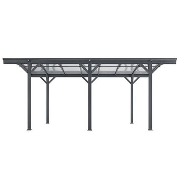 Juskys Einzelcarport Unterstand mit gebogenem Dach 5 x 3 m, BxT: 302x505 cm, 226 cm Einfahrtshöhe, Bogendach mit UV Schutz, hohe Wind und Schneelast