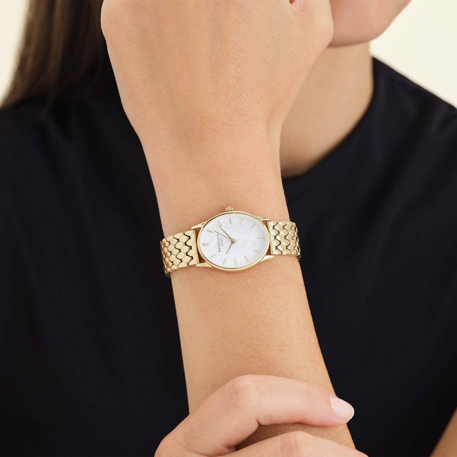 ROSEFIELD Quarzuhr Oval Goldfarben/Perlmutt günstig online kaufen