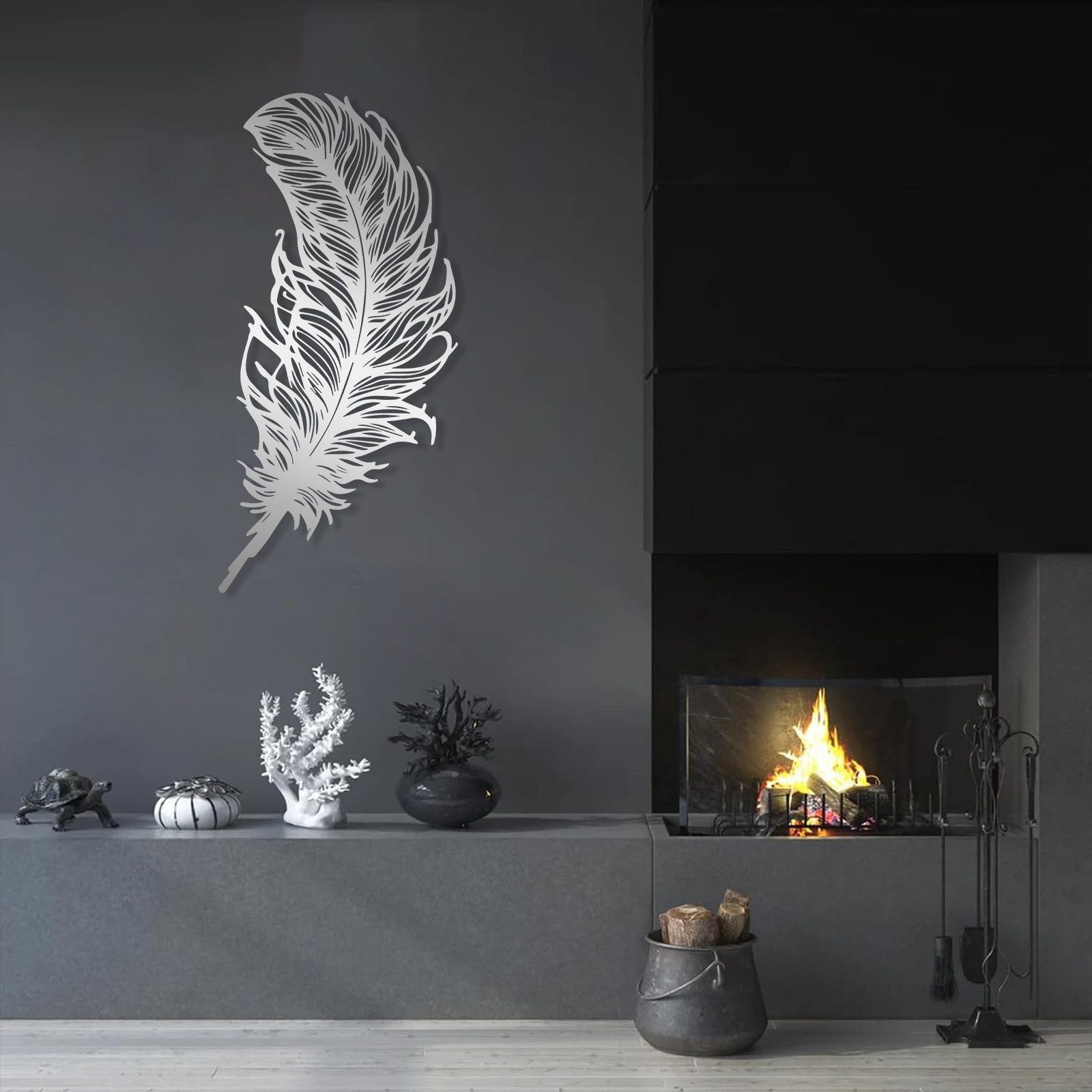 Jumpeak Wanddekoobjekt Exquisite Feder, Feder Metall Kunst Wanddekoration, Natur Elemente, Hergestellt aus Metall,Schwarz,weiß,Gold, Silber