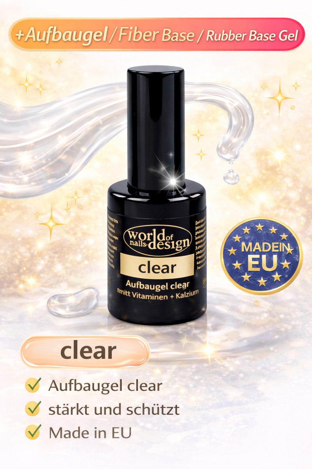 World of Nails-Design Nageldesign Zubehör Fiber Base Gel 10 ml UV/LED – Rubber Base mit Fasern, Made in EU, Studioqualität