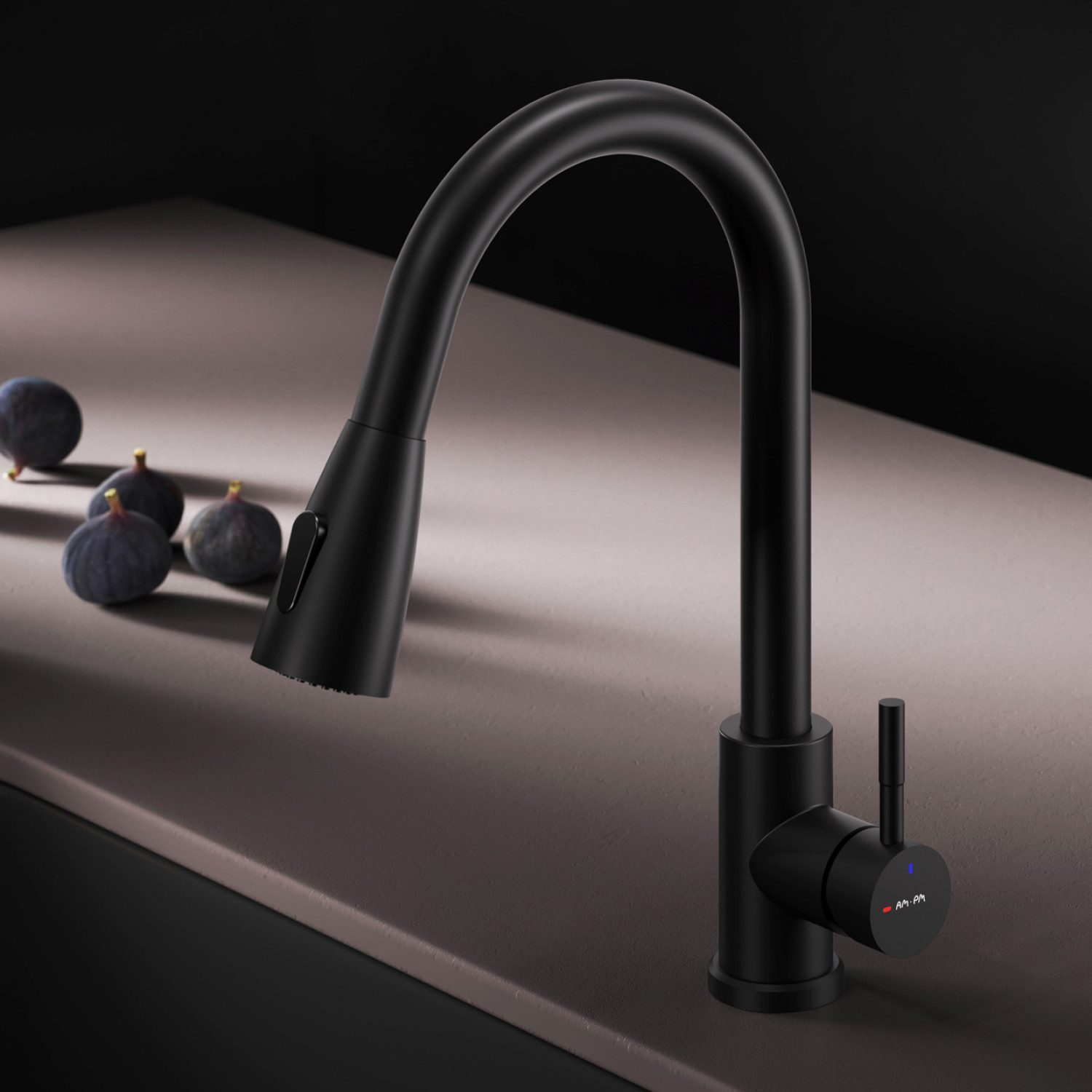 AM.PM Küchenarmatur X-JOY S Wasserhahn Drehbar Küchenarmatur Spültischarmatur Küche (Einhebelmischer Misch-Armatur Mischarmatur, Mischbatterie mit ausziehbarer Brause Schwarz) ausziehbarer, flexibler und drehbarer Brausen-Auslauf