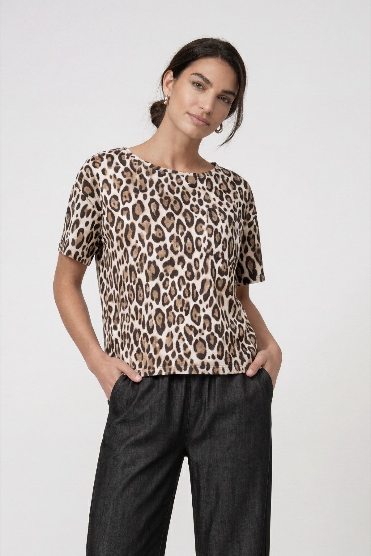 Monari T-Shirt Shirt Leodruck Allover Regular fit mit U-Boot-Ausschnitt