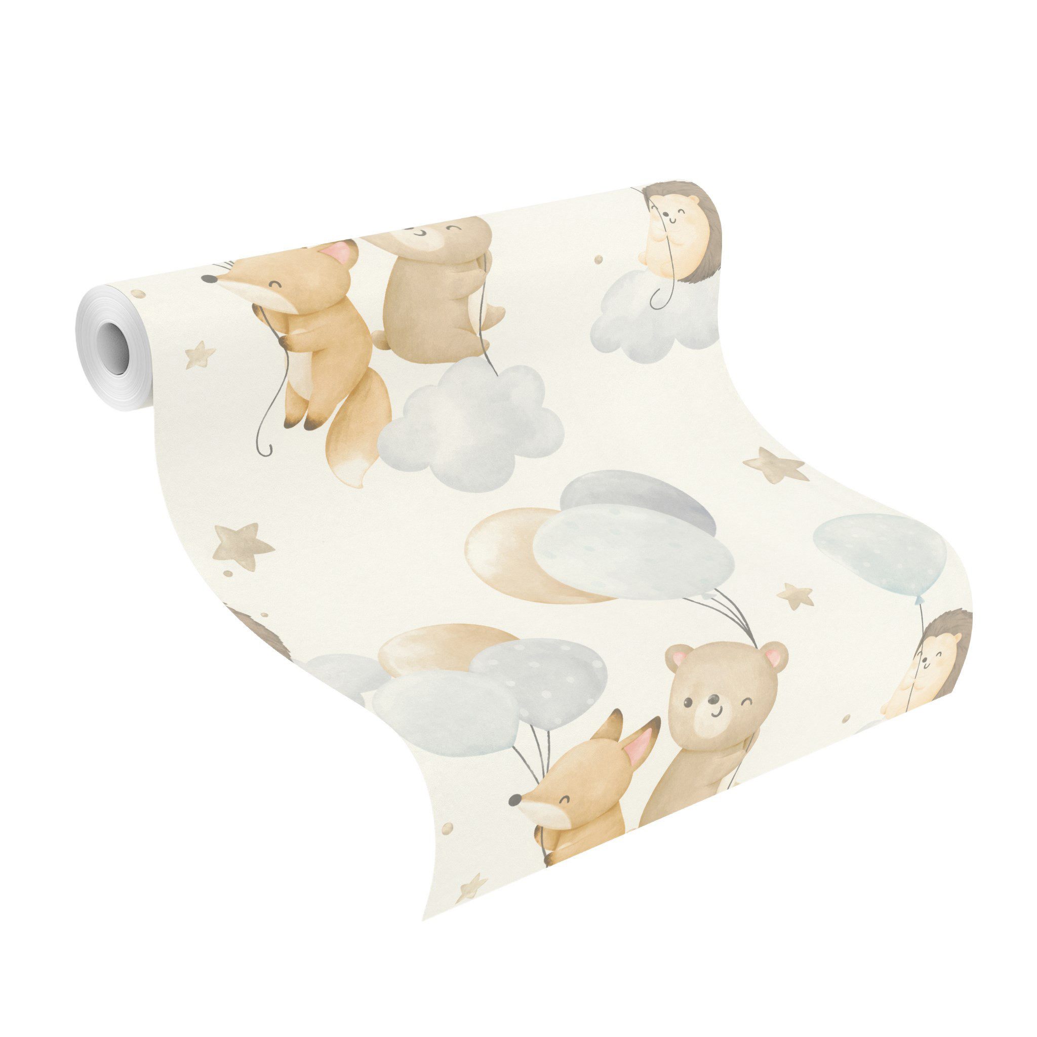 Rasch Vliestapete 302127 - Kinderzimmer-Tapete mit Tieren und Ballons, stru günstig online kaufen