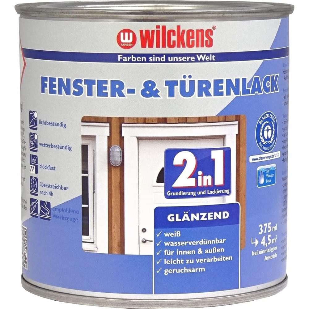 Wilckens Farben Tür- und Fensterlack 2in1 Weiß glänzend 750 oder 375ml Türenlack Weißlack, Grund- und Deckanstrich