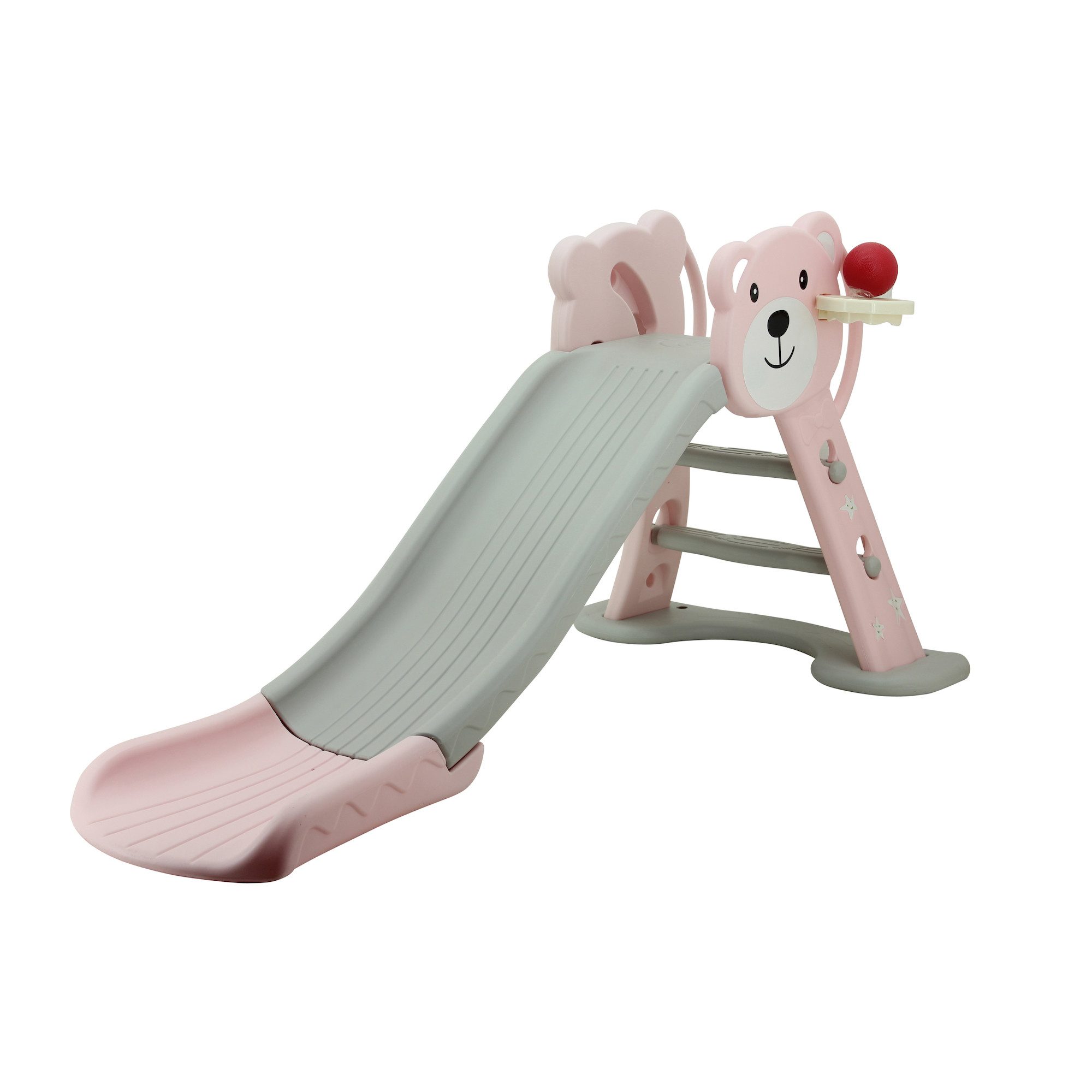 Sweety-Toys Indoor-Rutsche freistehende Kinder Rutsche Teddy Bär rosa mit Basketballkorb 2-in-1