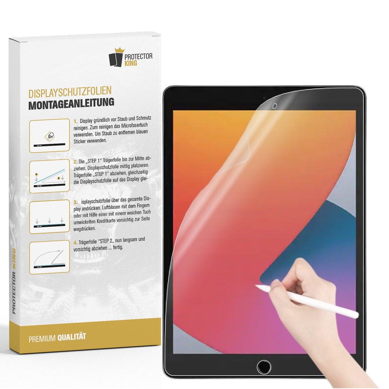 Protectorking Displayschutzfolie 1x Paperfeel für iPad 10.2 7/ 8/ 9 Gen.Displayschutz Schreiben Malen, 1-Stück, Tablet
