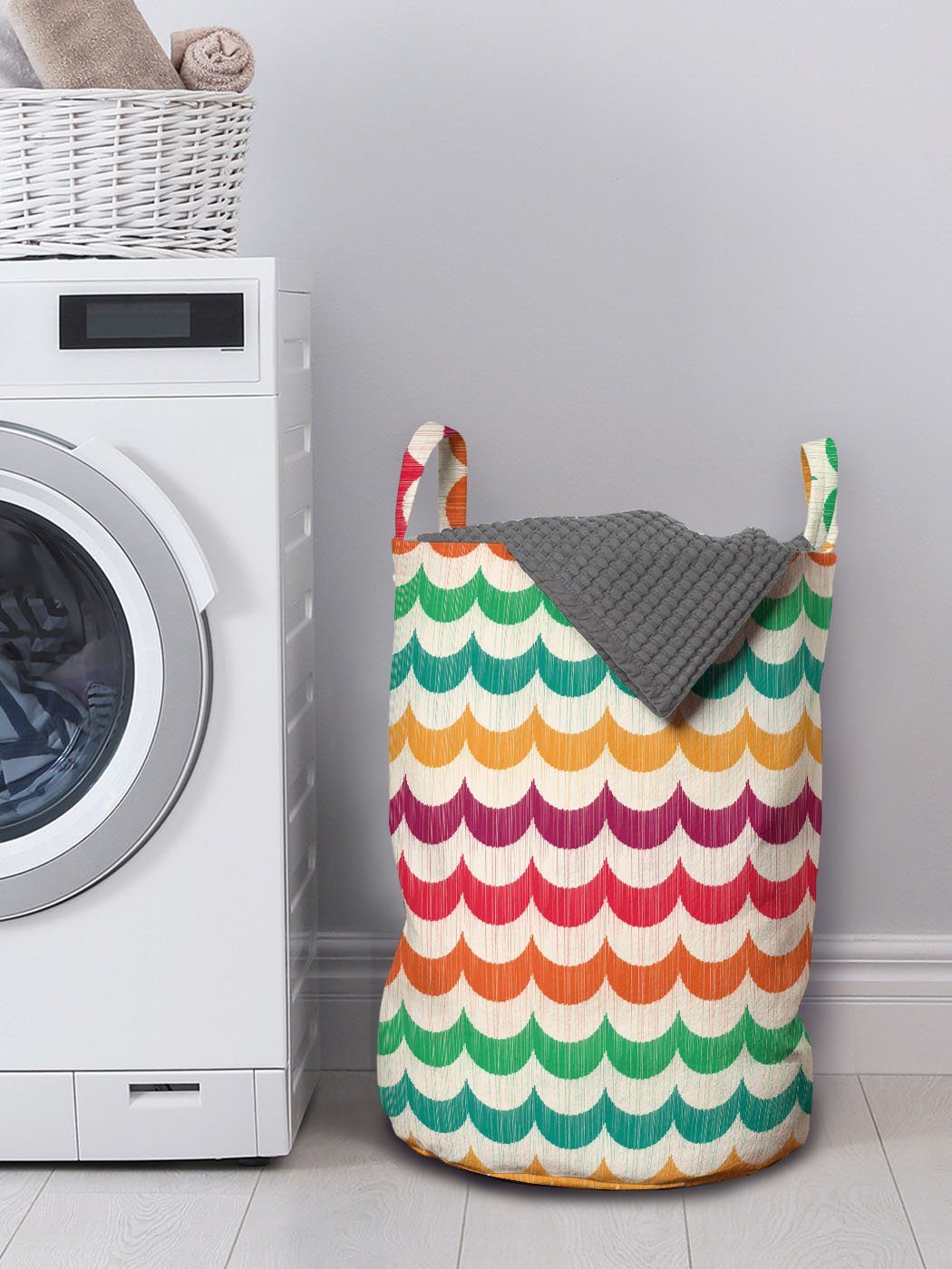 mit Wellenförmige Kordelzugverschluss für Bunt Wäschekorb Griffen Motive Waschsalons, Vivid Abakuhaus Stripes Wäschesäckchen