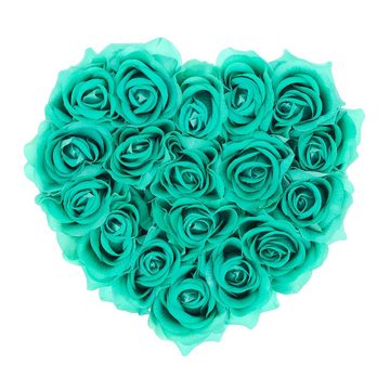 Gestecke Weiße Rosenbox Herz mit 18 Rosen, relaxdays, Höhe 13 cm, Türkis