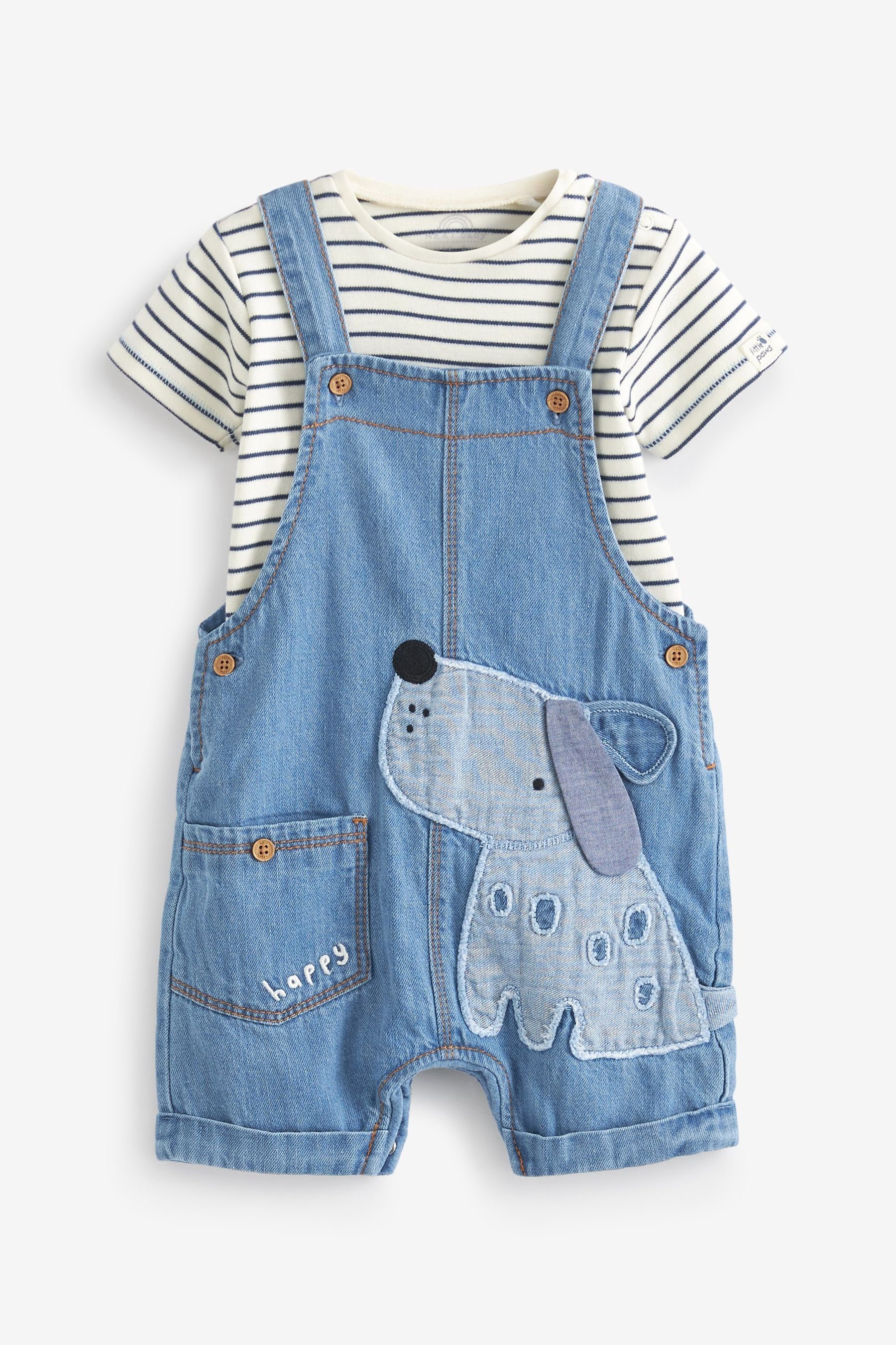 Next Body & Hose Bodysuit aus Baby-Set + 2-teiliges Denim-Latzhose Blue (2-tlg)