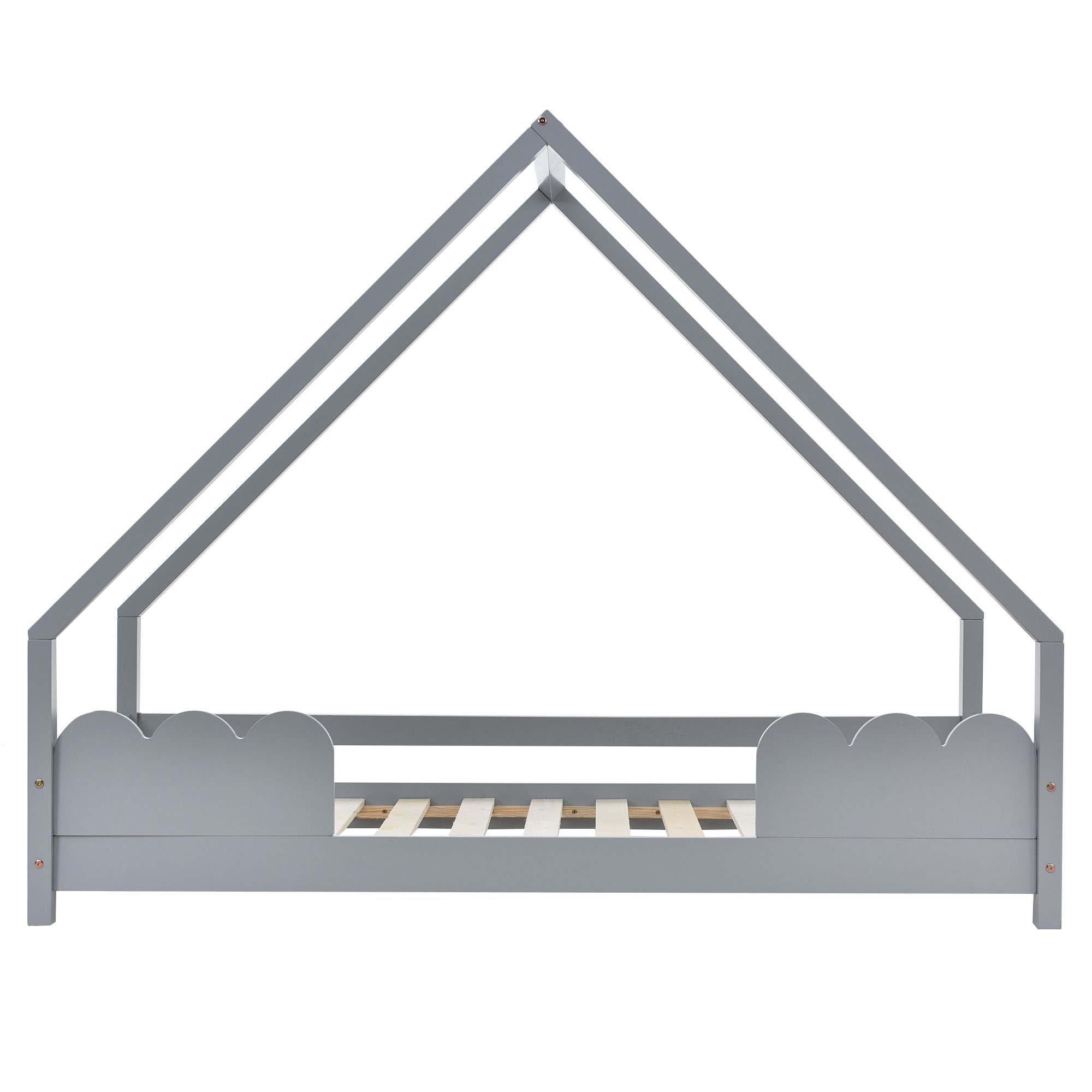 SOFTWEARY Kinderbett Hausbett mit cm), Rollrost Kiefer, Holzbett Einzelbett (80x160 aus grau