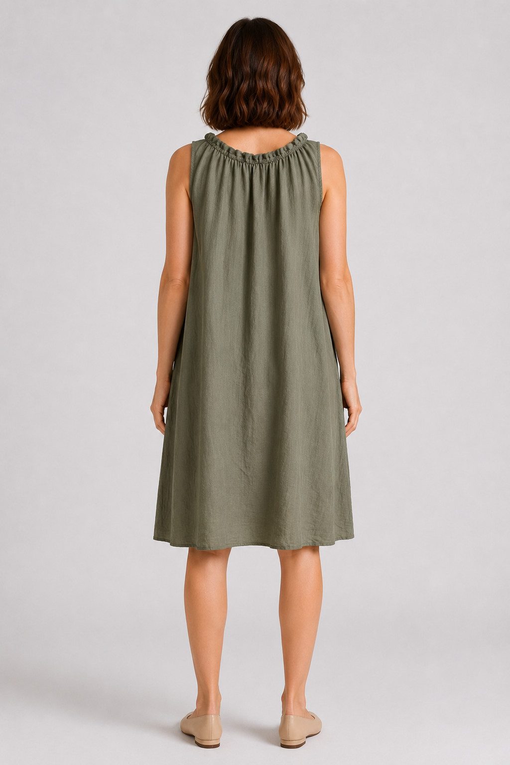 ITALY VIBES Sommerkleid - leichtes Viskosekleid mit gerafftem Kragen - Damen Kleid ONE SIZE - passend für Größen M bis XL – Bild 5 von 5
