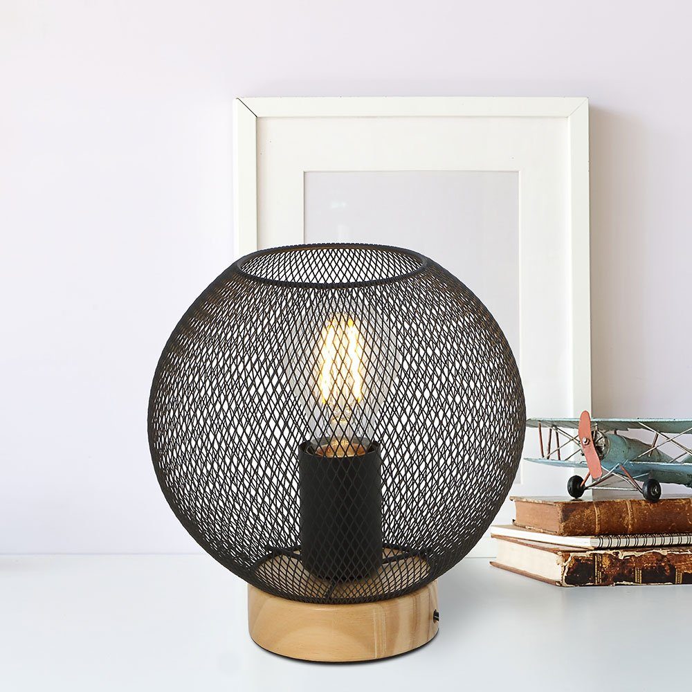 etc-shop Holz LED Leuchtmittel Holzleuchte Design, nicht Tischleuchte, Vintage Nachttischlampe inklusive, Tischlampe Industrial