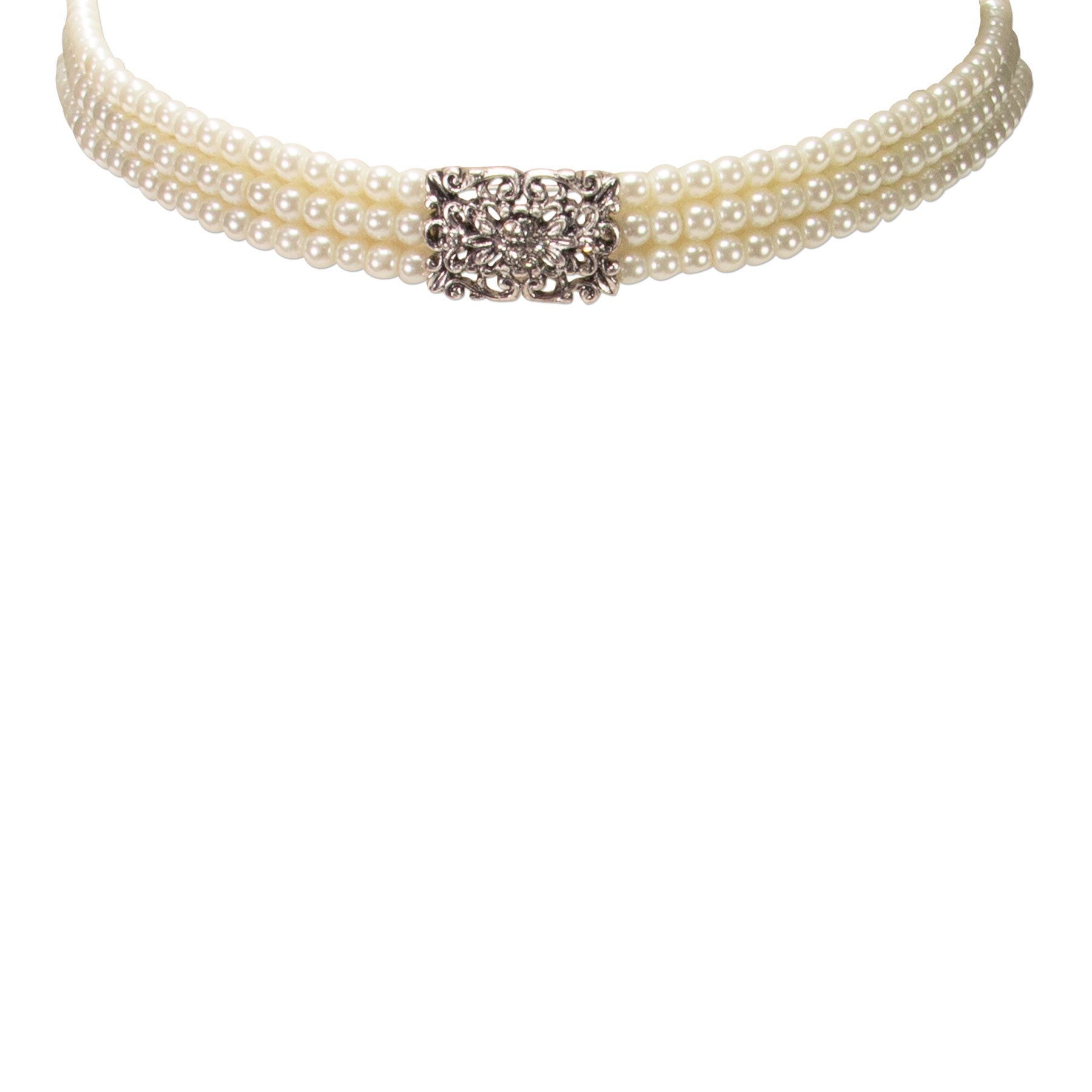 Alpenflüstern Collier Trachten-Perlen-Kropfkette Edda (creme-weiß, klare Steine), - nostalgische Trachtenkette, eleganter Damen-Trachtenschmuck, Dirndlk – Bild 3 von 4