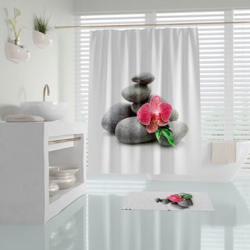 Ekershop Duschvorhang Textil Digitaldruck SPA RELAX Massage für Duschstange Breite 240 cm (inkl. Ringe), Höhe 200 cm, wasserabweisend, waschbar, bügelbar