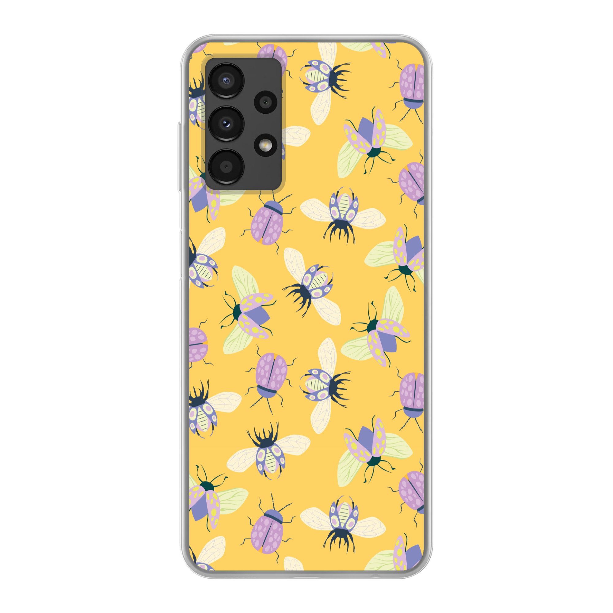 MuchoWow Handyhülle für Samsung Galaxy A13 4G Insekten - Muster - Gelb - Lila - Farbenfroh, Smartphone-Bumper, Print, Handy Schutzhülle Dünn