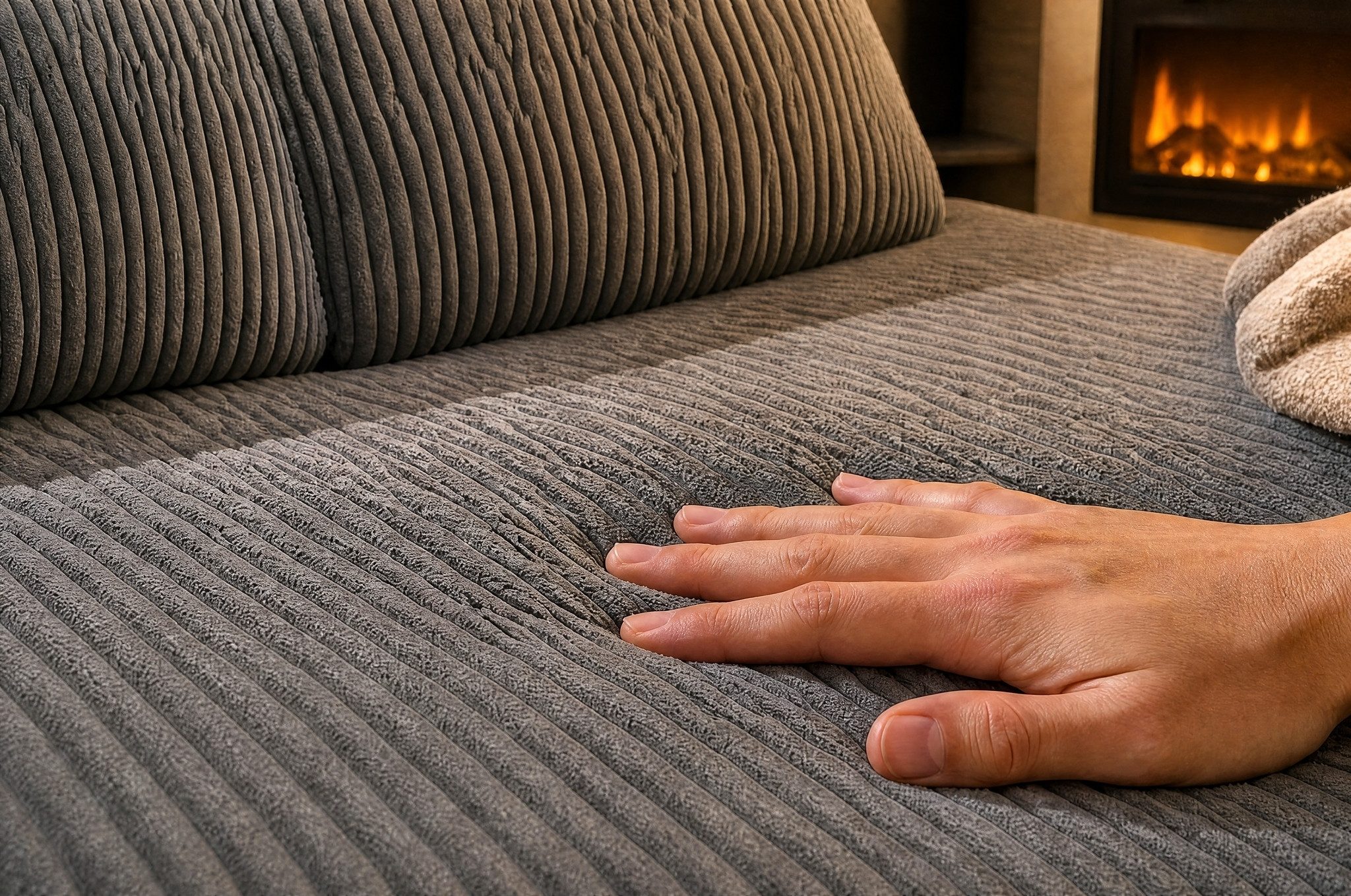 GUNJI Schlafsofa 2-Sitzer Ausziehbar Sofa,Modernes Edler Cord-Stoff, mit Unterbett,Getränkehalter,seitlicher Tasche und 2 Kissen – Bild 5 von 5