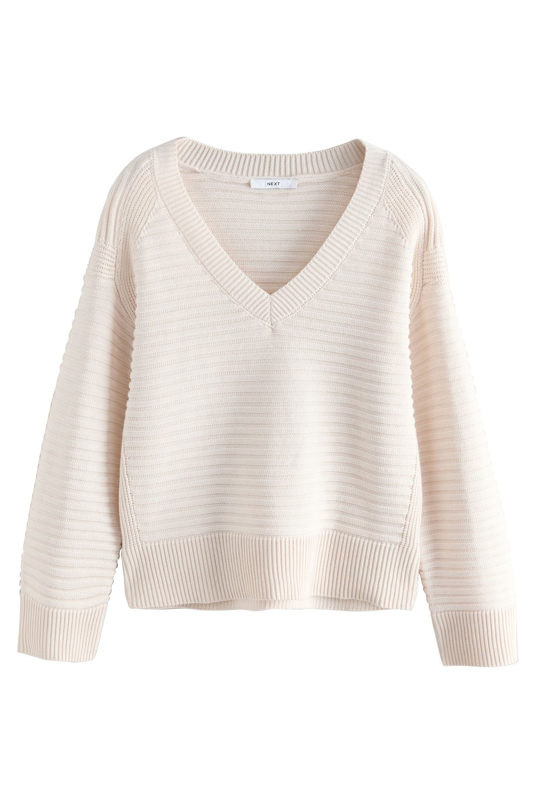 Next V-Ausschnitt-Pullover Gerippter Strickpullover mit V-Ausschnitt (1-tlg)