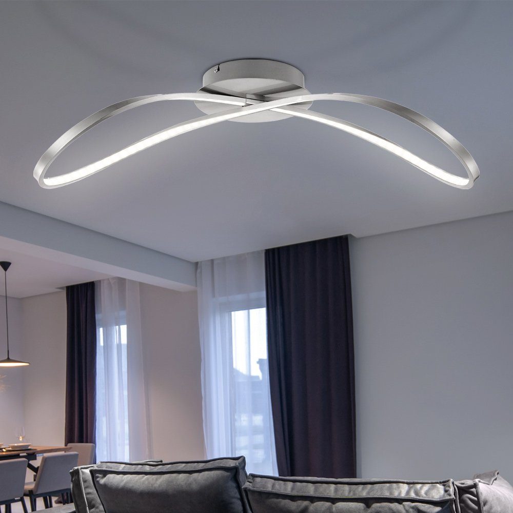 fest LED-Leuchtmittel etc-shop Deckenleuchte, Deckenleuchte LED Warmweiß, Wohnzimmerleuchte verbaut, LED Deckenlampe Nickel matt