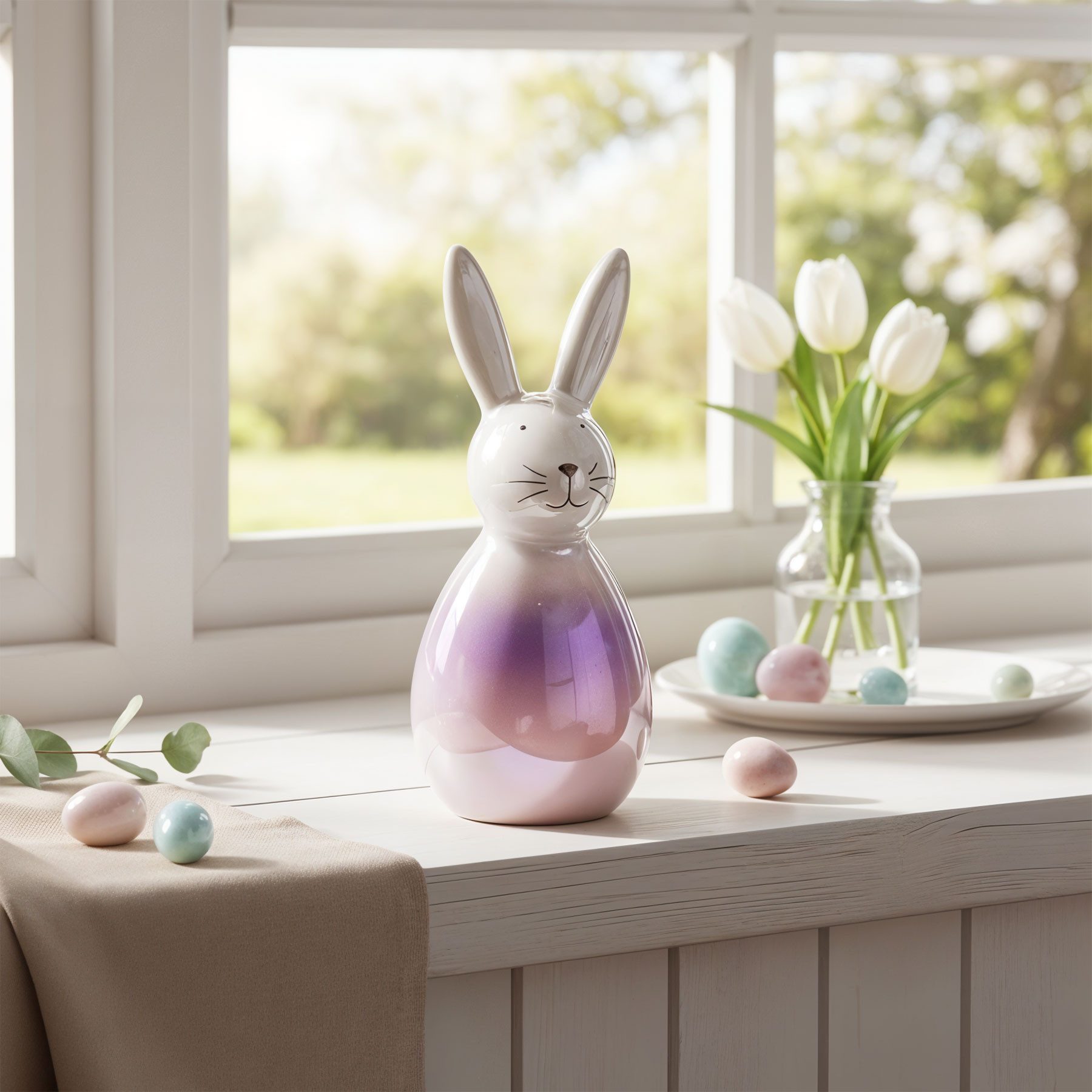 Levandeo® Dekofigur, Deko Figur Hase Porzellan H16cm Rosa Lila Glanz Ostern