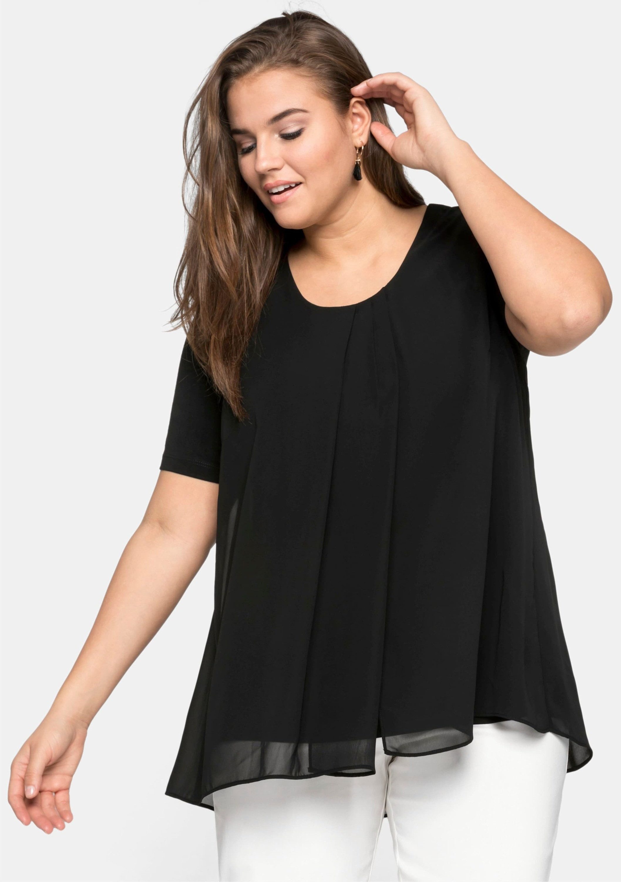 Sheego T-Shirt Blusenshirt Kurzarm im Lagenlook – Bild 3 von 5