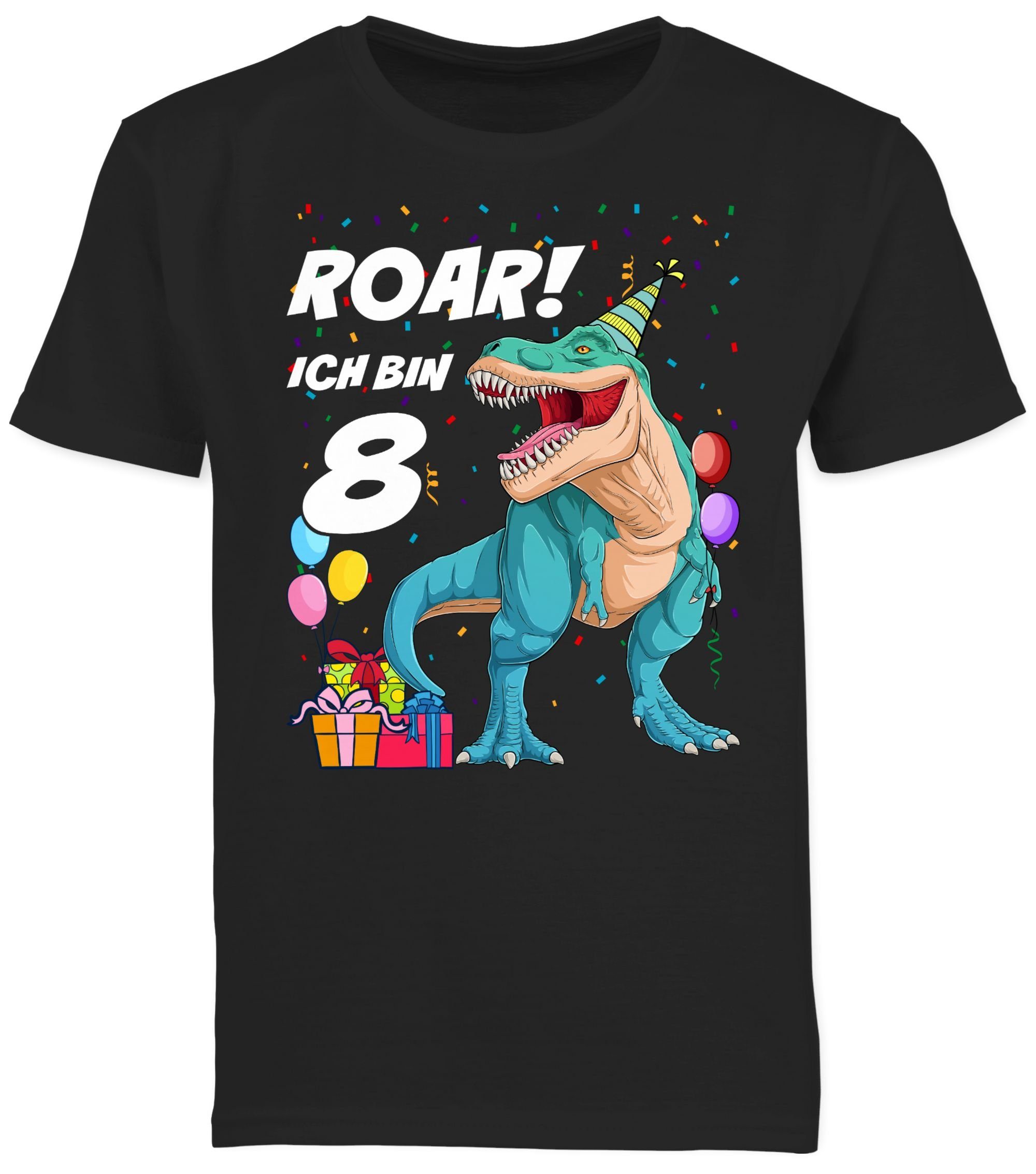 Shirtracer bin Ich T-Rex - T-Shirt Dinosaurier 01 Dino Geburtstag 8. 8 Jahre Schwarz