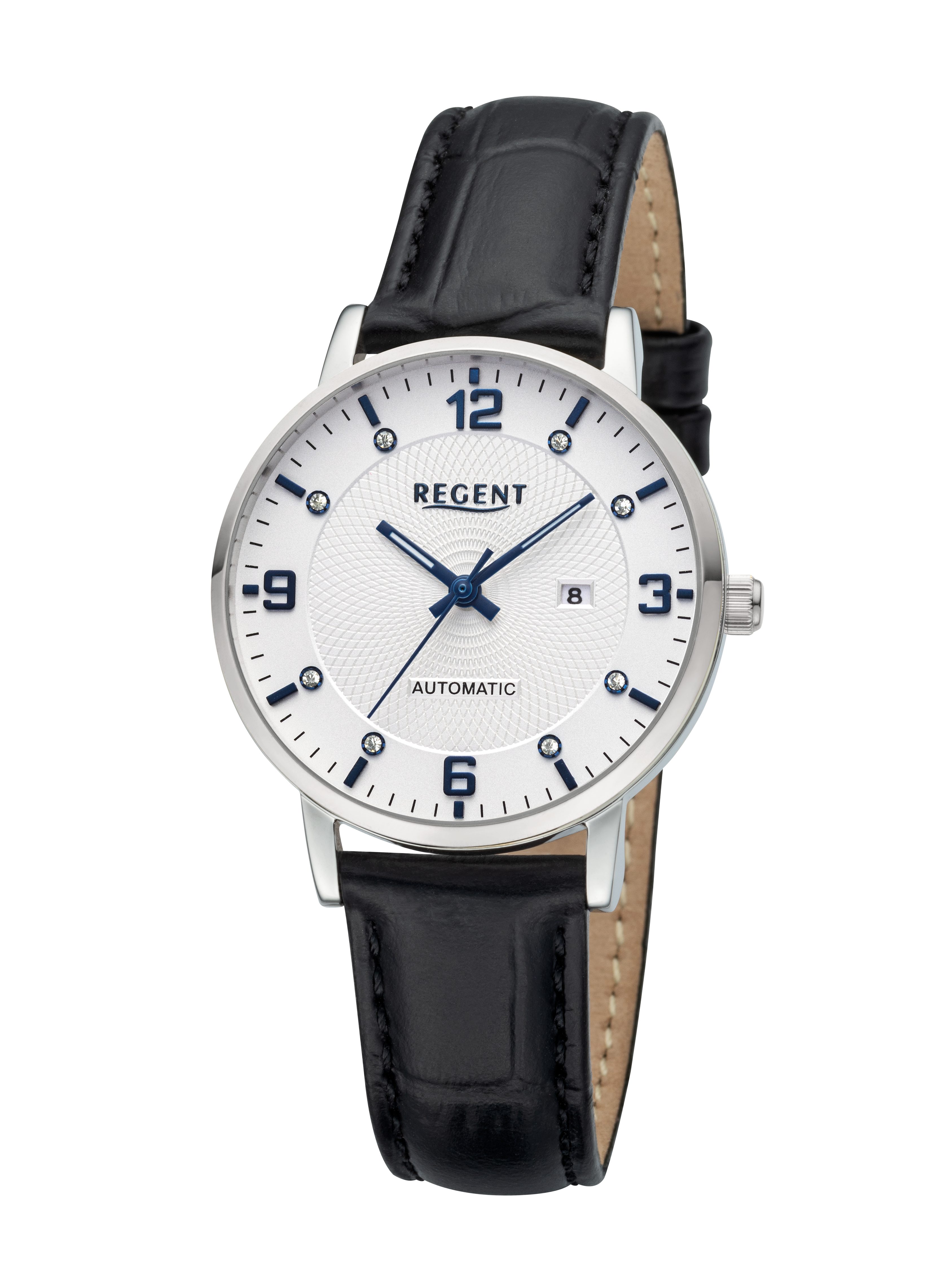 Regent Automatikuhr F1668, Armbanduhr, Damenuhr, Mechanische Uhr, Lederarmband, analog, Tag