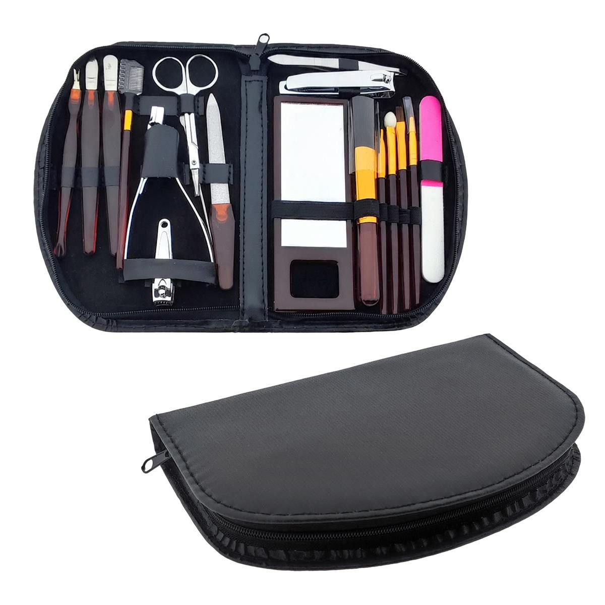Elina Med Maniküre-Etui Maniküreset 18-teilig Schwarz Kunstleder Nagelpflege, 18 tlg., Maniküre Pediküre Make Up Set Etui 18-tlg. Nagelpflege Nagelfeile