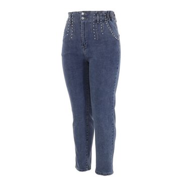 Ital-Design High-waist-Jeans Damen Freizeit Nieten Stretch High Waist Jeans in Blau