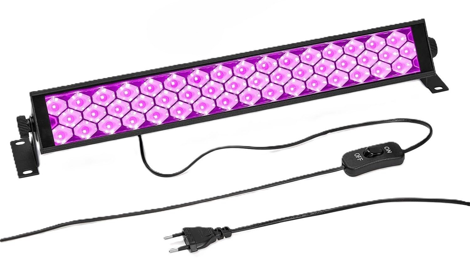 Anpro Discolicht 72W LED UV Schwarzlichtlampe mit 3 fluoreszierenden Klebebändern, 48 UV-LEDs, 72 Watt Gesamtleistung, LED-Technik, 385–400 nm Wellenlänge, UV Schwarzlicht (violett/blau), Starker Schwarzlichteffekt für fluoreszierende Materialien