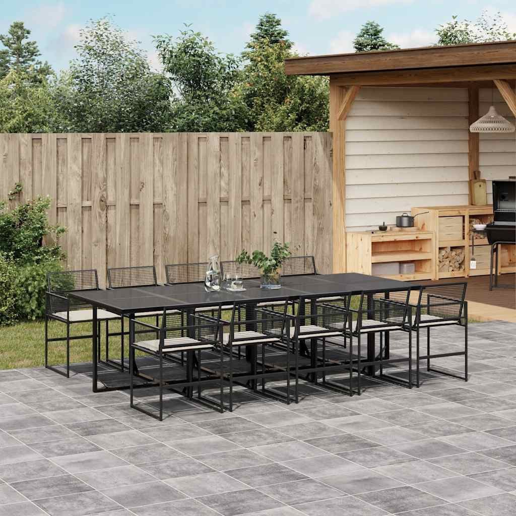 vidaXL Garten-Essgruppe 11-tlg. Garten-Essgruppe mit Kissen Schwarz Poly Rattan, (10-tlg)