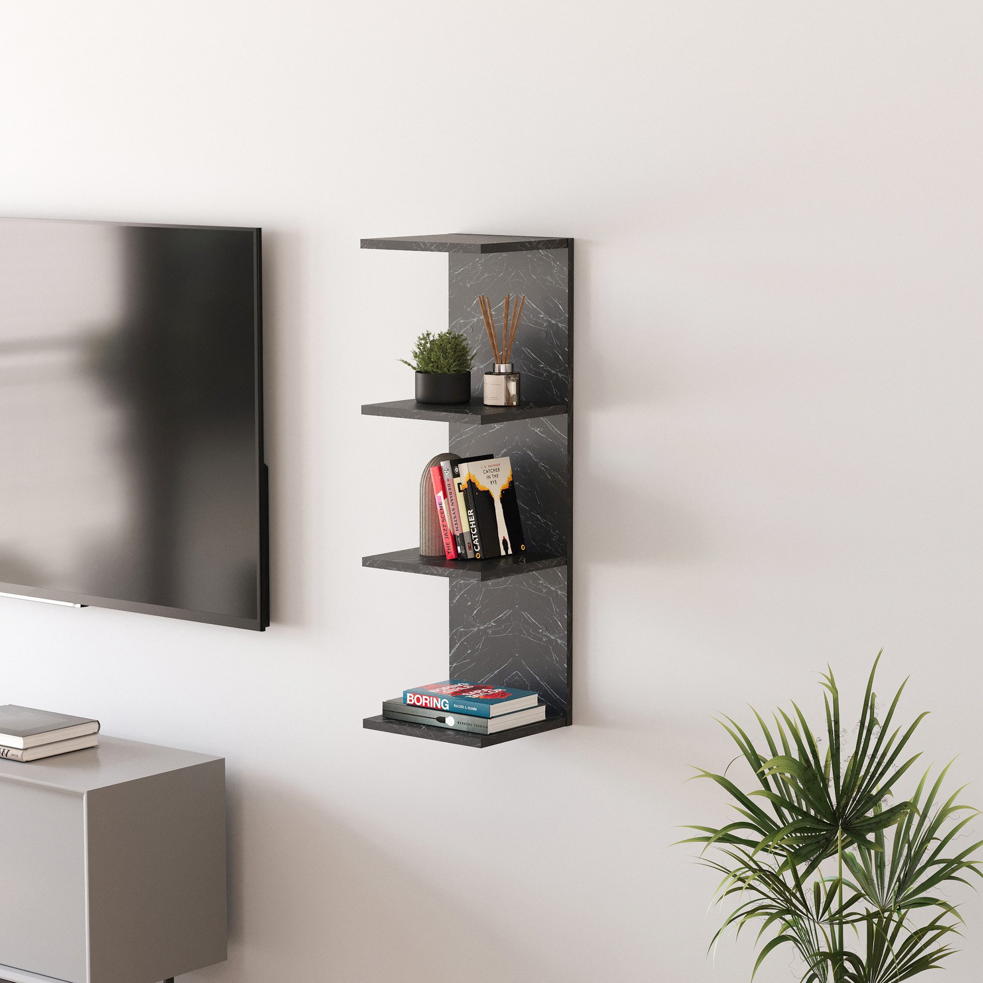 en.casa Wandregal, »Surahammar« 95 x 30 x 28 cm mit 4 Ablagen Marmoroptik, günstig online kaufen