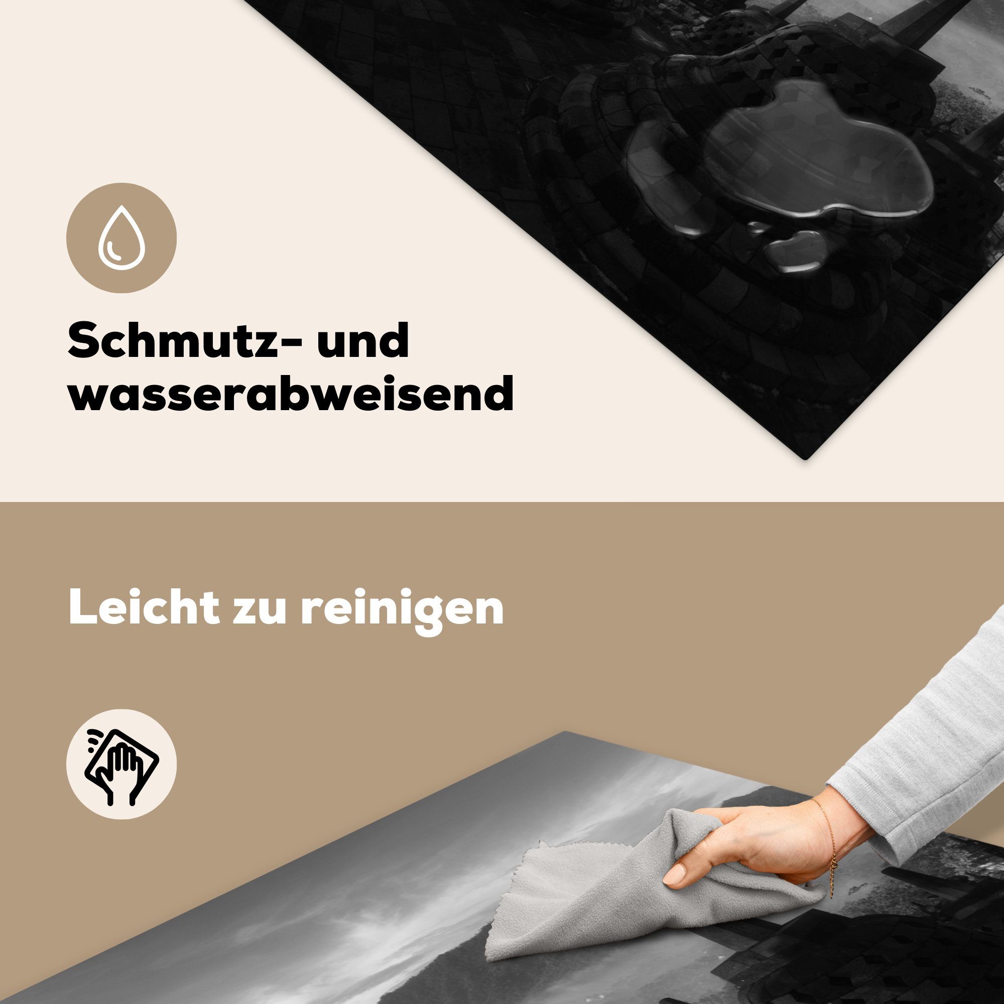 - Vinyl, küche tlg), Indonesien Ceranfeldabdeckung, - cm, für MuchoWow Berg Arbeitsplatte 78x78 - Herdblende-/Abdeckplatte Weiß, (1 Schwarz