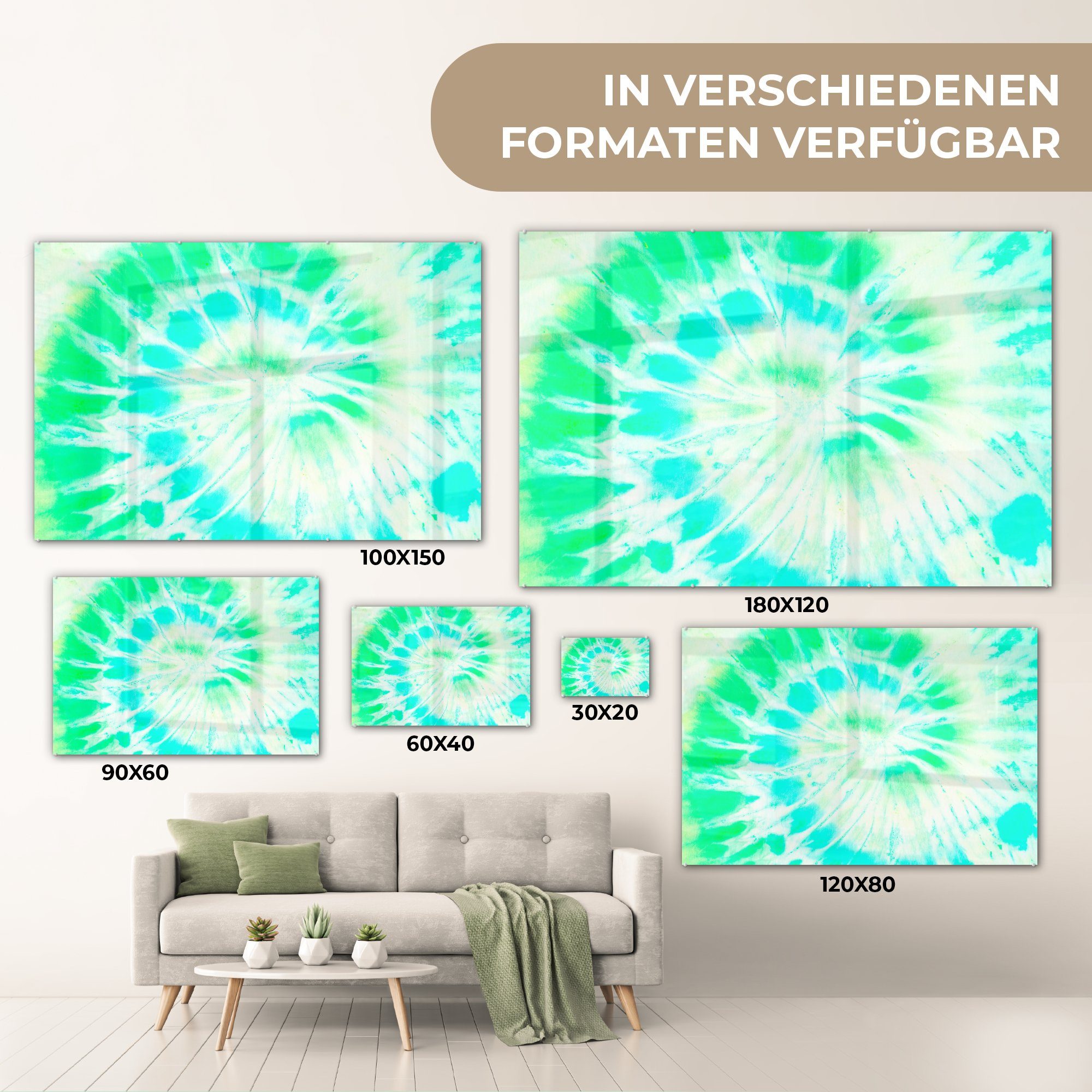Grün St), (1 Farbe, Wohnzimmer MuchoWow - Schlafzimmer - & Acrylglasbilder Acrylglasbild Krawattenfärbung