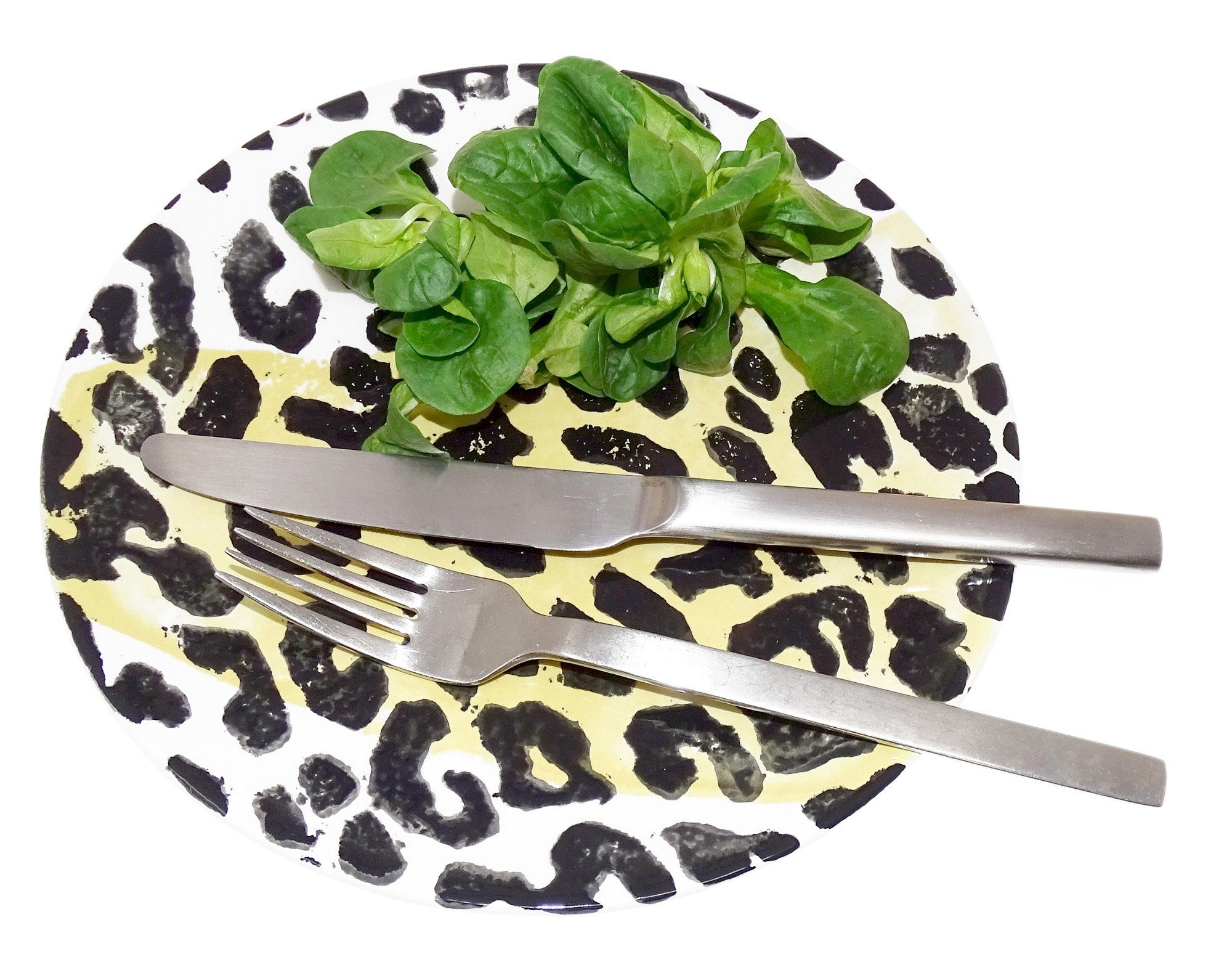 flacher Dessertplatte Servierplatte Leopard, Lashuma rund, Servierteller Keramik, bemalt