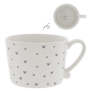 Bastion Collections Tasse Tasse mit Henkel little Hearts Keramik weiß grau H7cm, Keramik, handbemalt