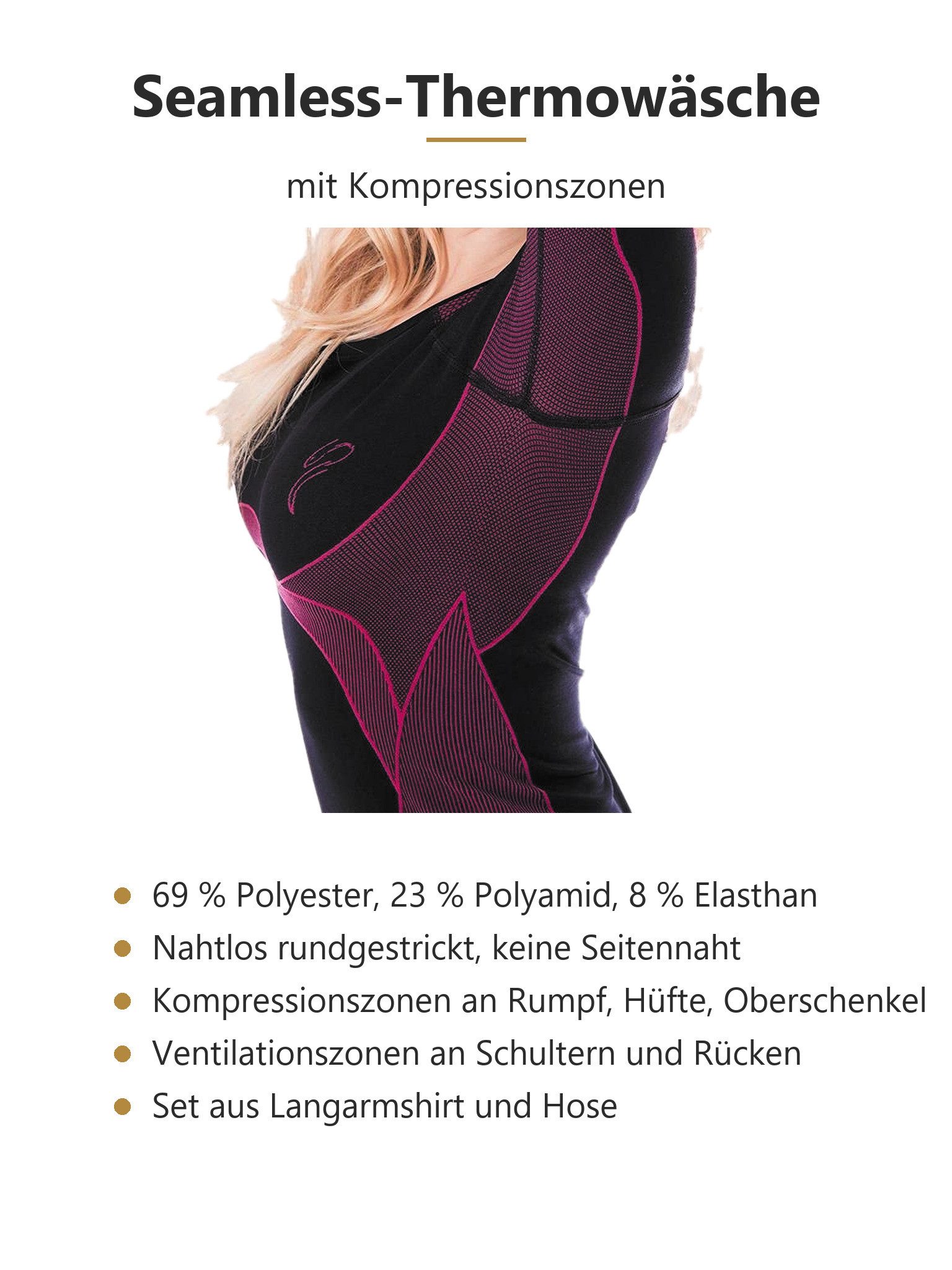 Black Snake Thermounterwäsche-Set Seamless Skiunterwäsche für Damen mit Kompressionszonen als Baselayer, 2-St., Funktionsunterwäsche mit Rundhals-Langarmshirt u – Bild 4 von 5