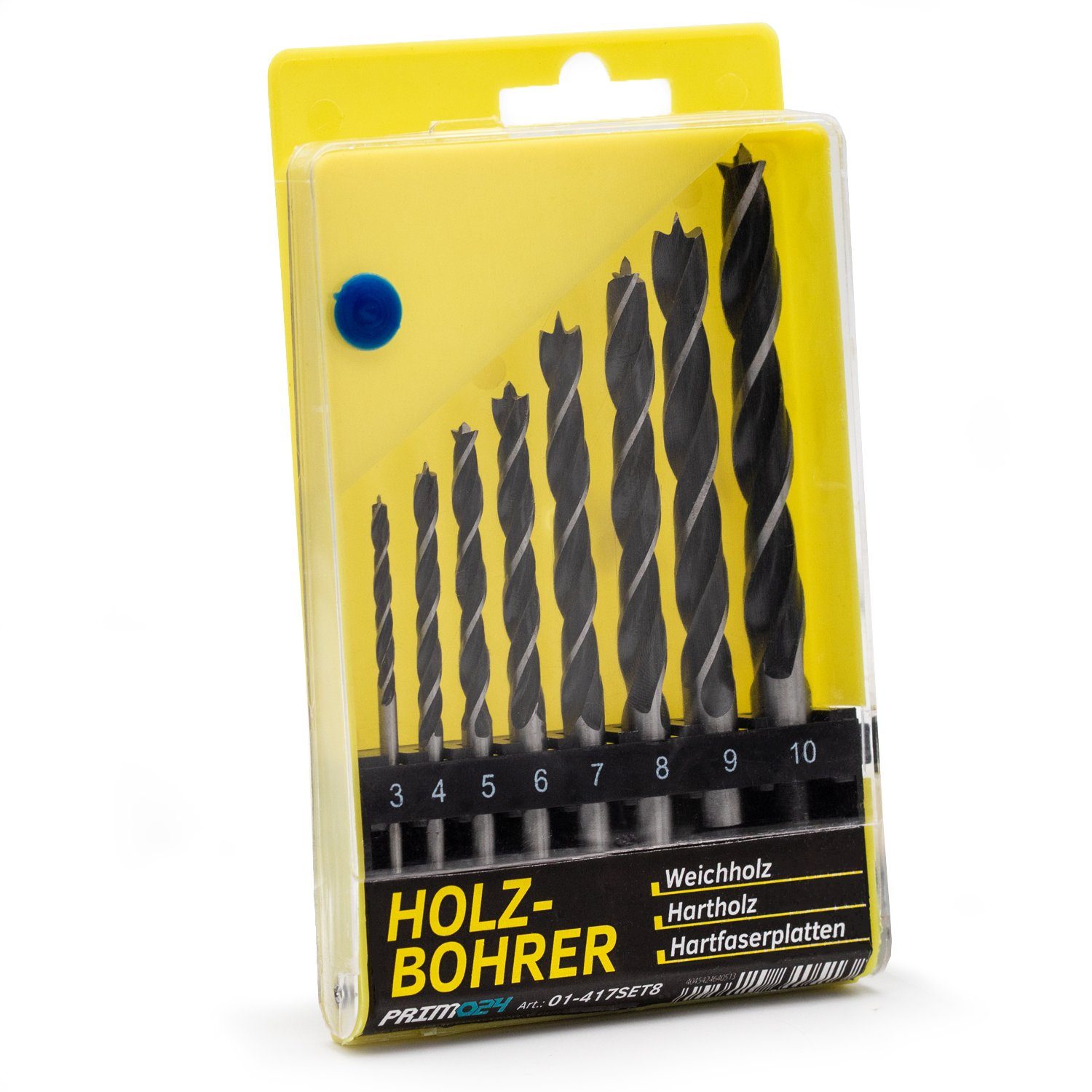 Primo24 Bohrersatz Holzbohrer Set 8-teilig, (Vielseitig einsetzbar in verschiedenen Holzarten), Für präzises Anbohren ohne Verrutschen
