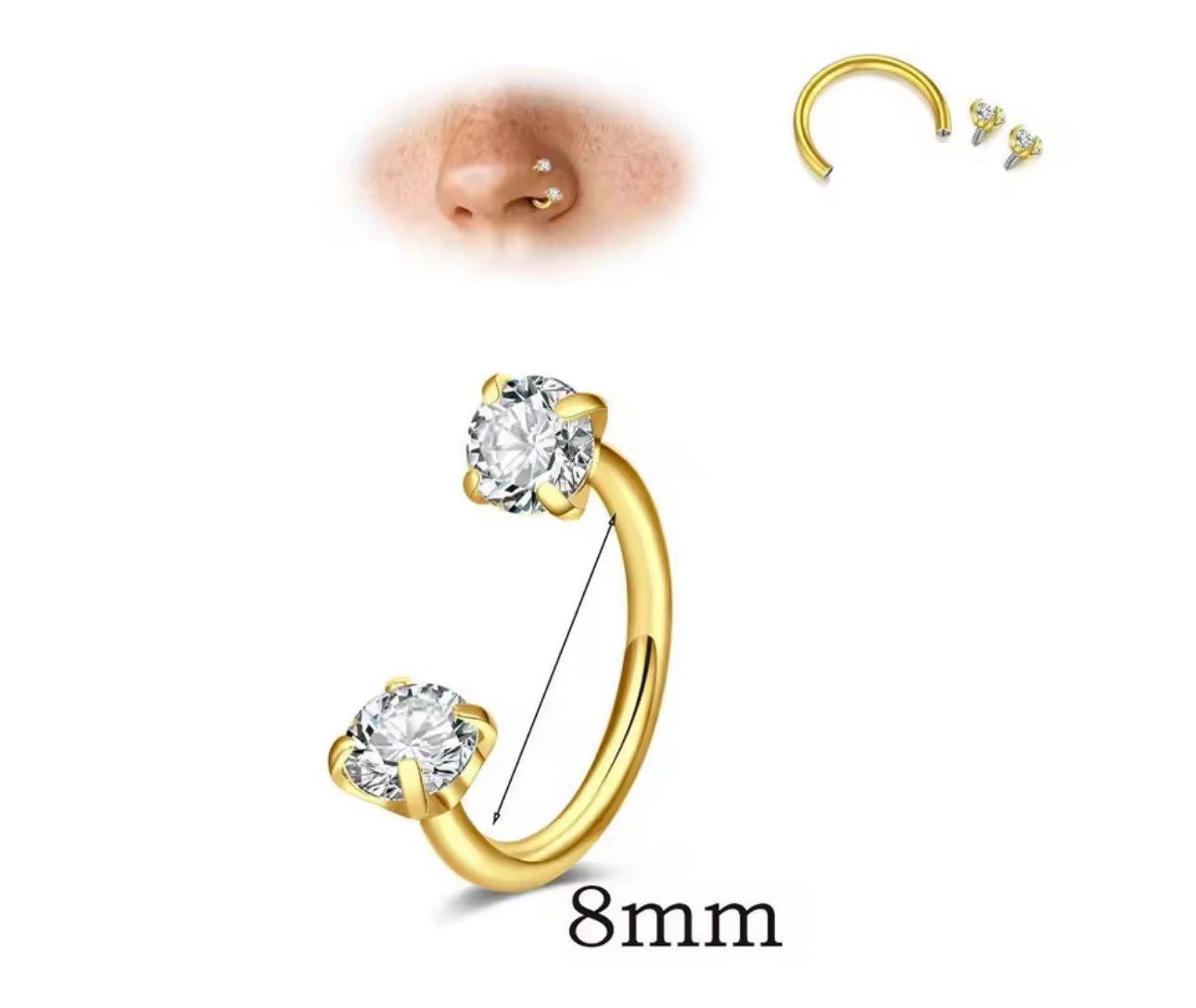 Karisma Schmuck Nasenpiercing Nasenstecker Chirurgenstahl 0,8mm mit 2mm/2,5mm, Zirkonia Stein