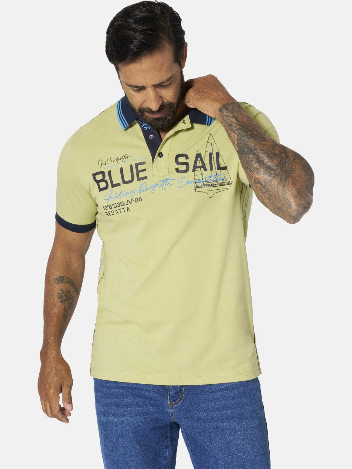 Jan Vanderstorm Poloshirt TORSON mit großflächigem Aufdruck