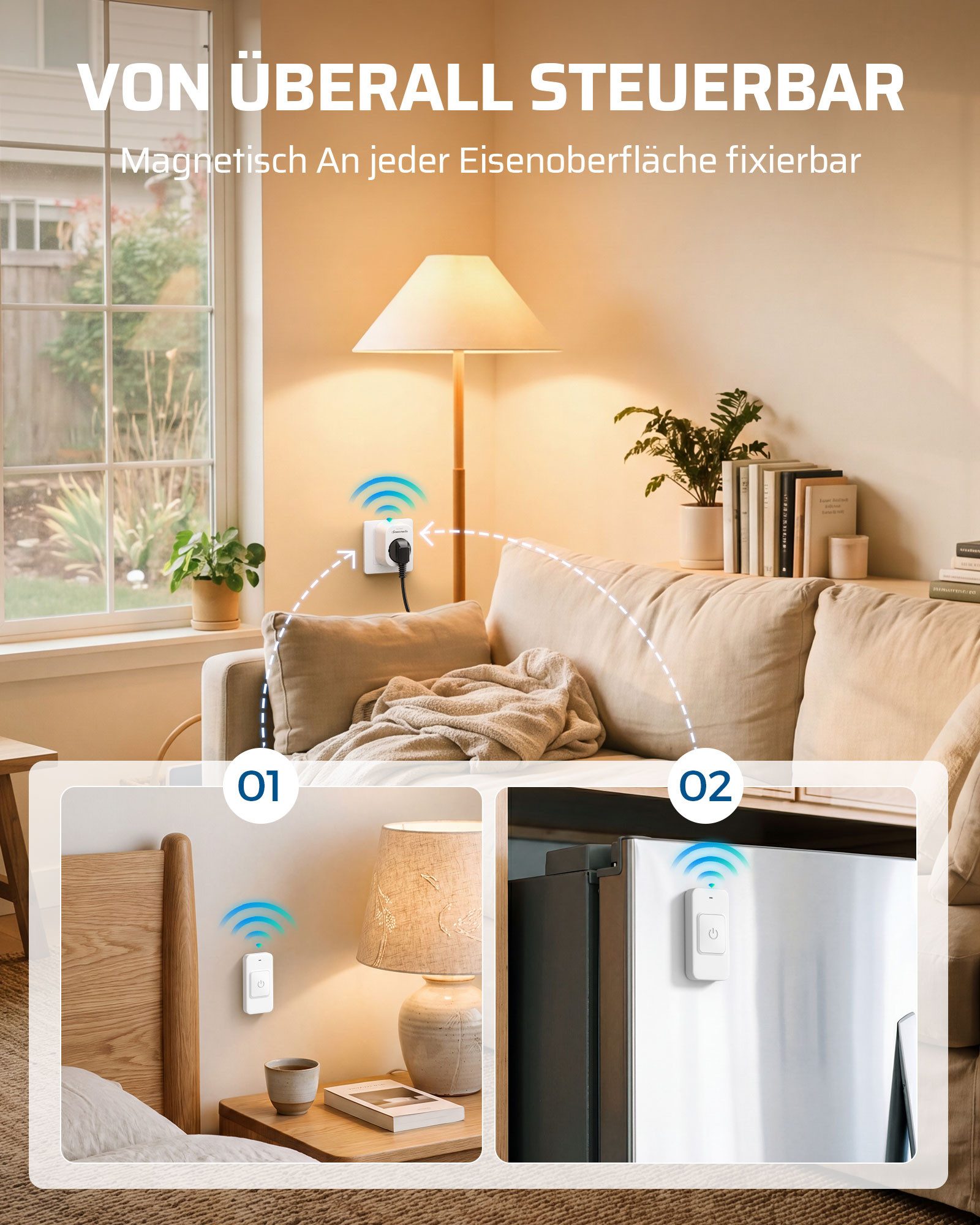 DEWENWILS Funksteckdose mit Fernbedienung, max. 3680 W, 2-St., 30 m Reichweite; Fernbedienung magnetisch befestigbar