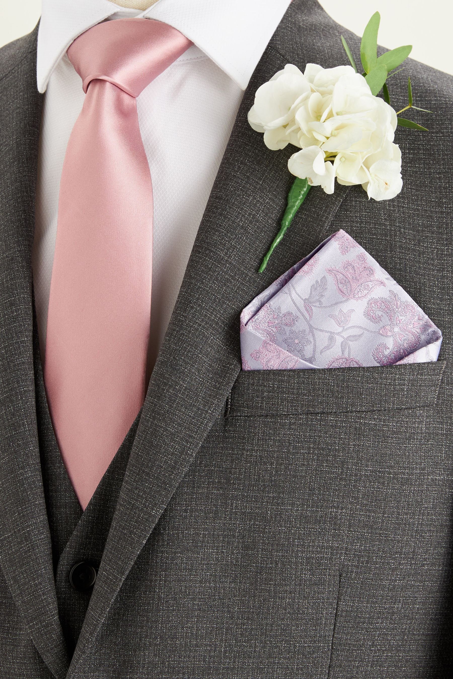 Krawatte Next Light Einstecktuch Manschettenknöpfe und (3-St) Krawatte, Pink