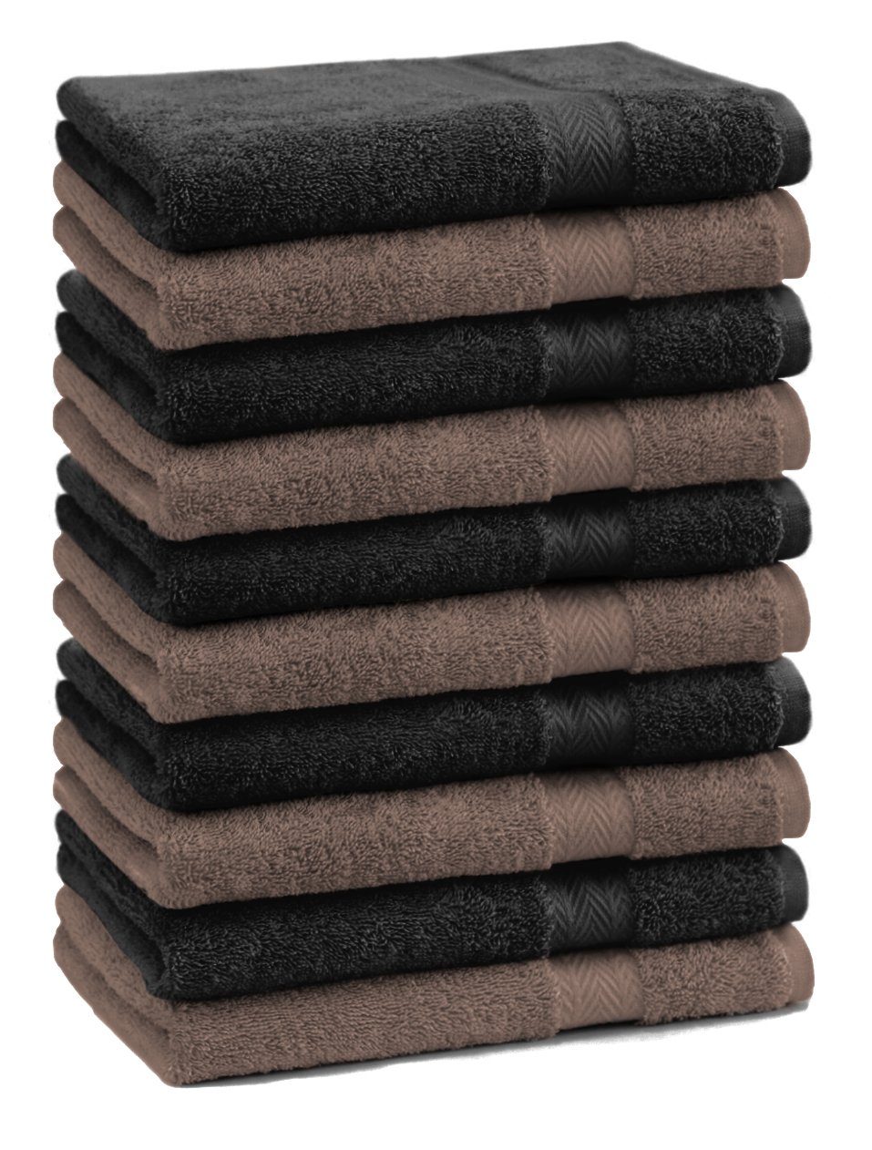 Betz Gästehandtücher 10 Stück Gästehandtücher Premium 100% Baumwolle Gästetuch-Set 30x50 cm Farbe nussbraun und schwarz, 100% baumwolle