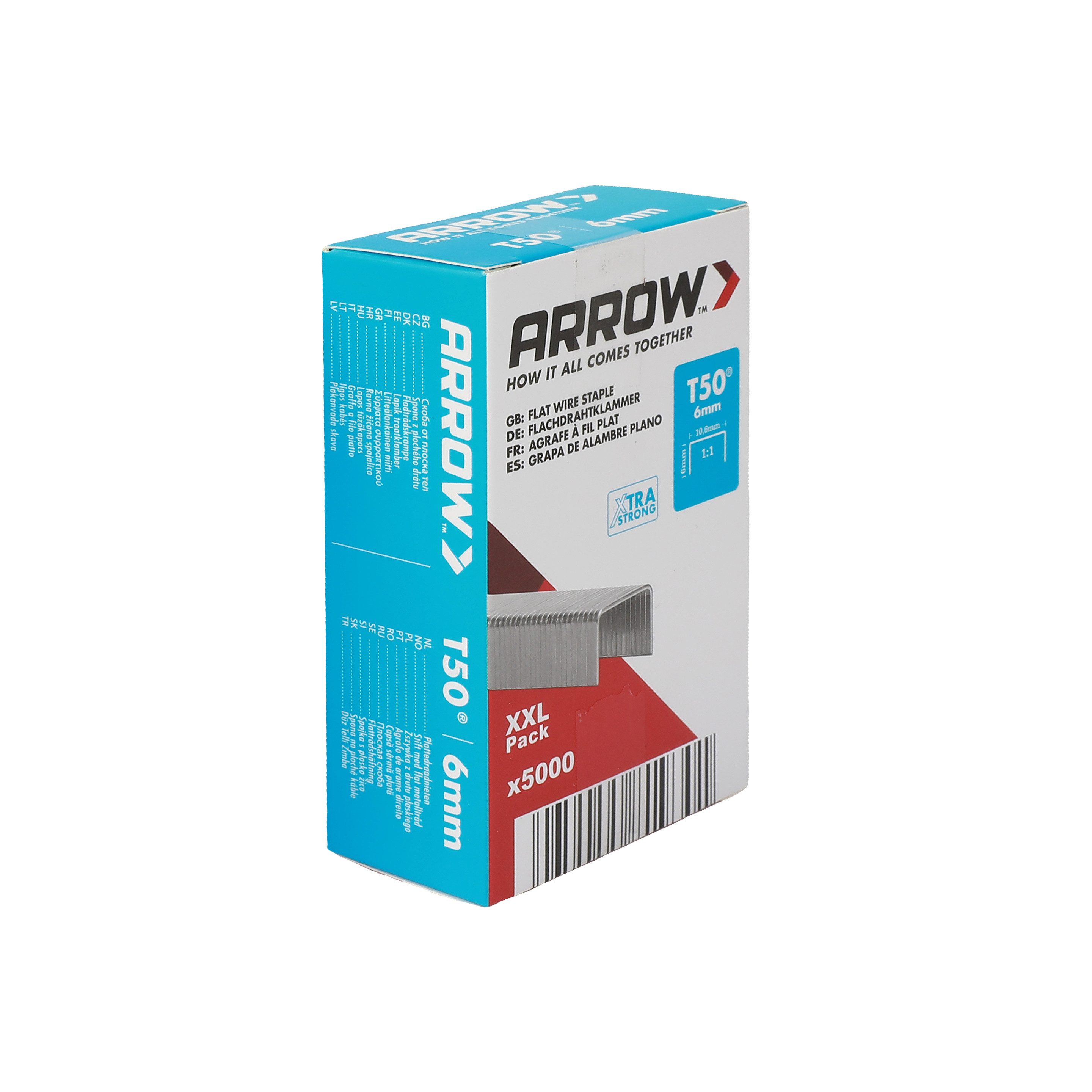 Arrow Tackerklammer T50, Feindrahtklammer 6mm, 5000 Stk., ideal für Folien und Pappe