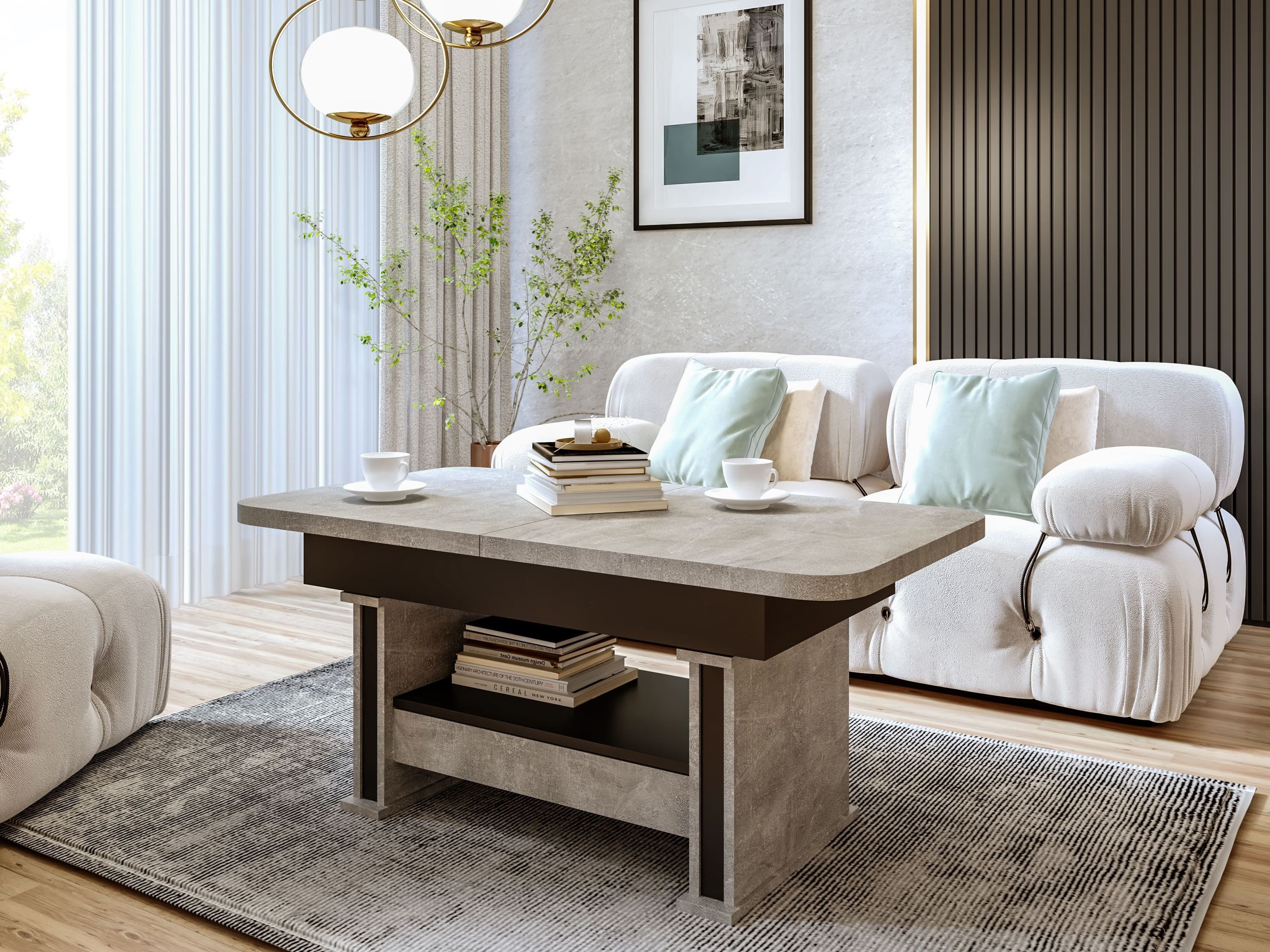 designimpex Couchtisch Design DA-555 höhenverstellbar ausziehbar 120/160/200 cm, Funktionstisch, Wohnzimmertisch, Tisch, Esstisch, Sofatisch, Schublade